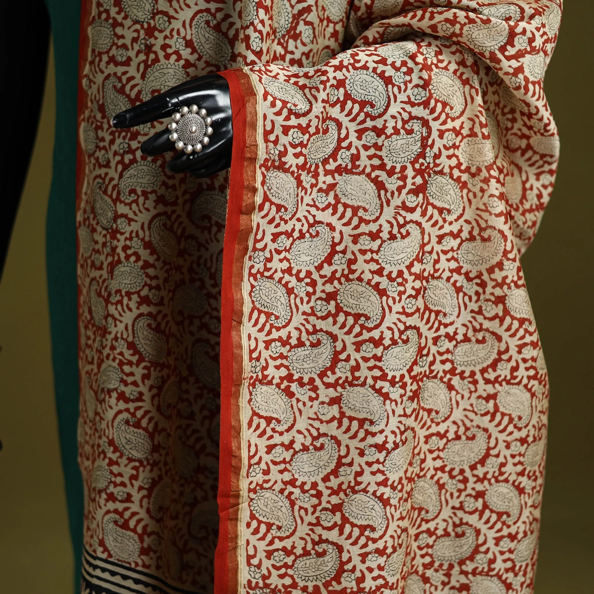 Orange - Chanderi Silk Hand Block Print Natural Dyed Bagru Dupatta 28 sold by Itokri product image thumbnail 3