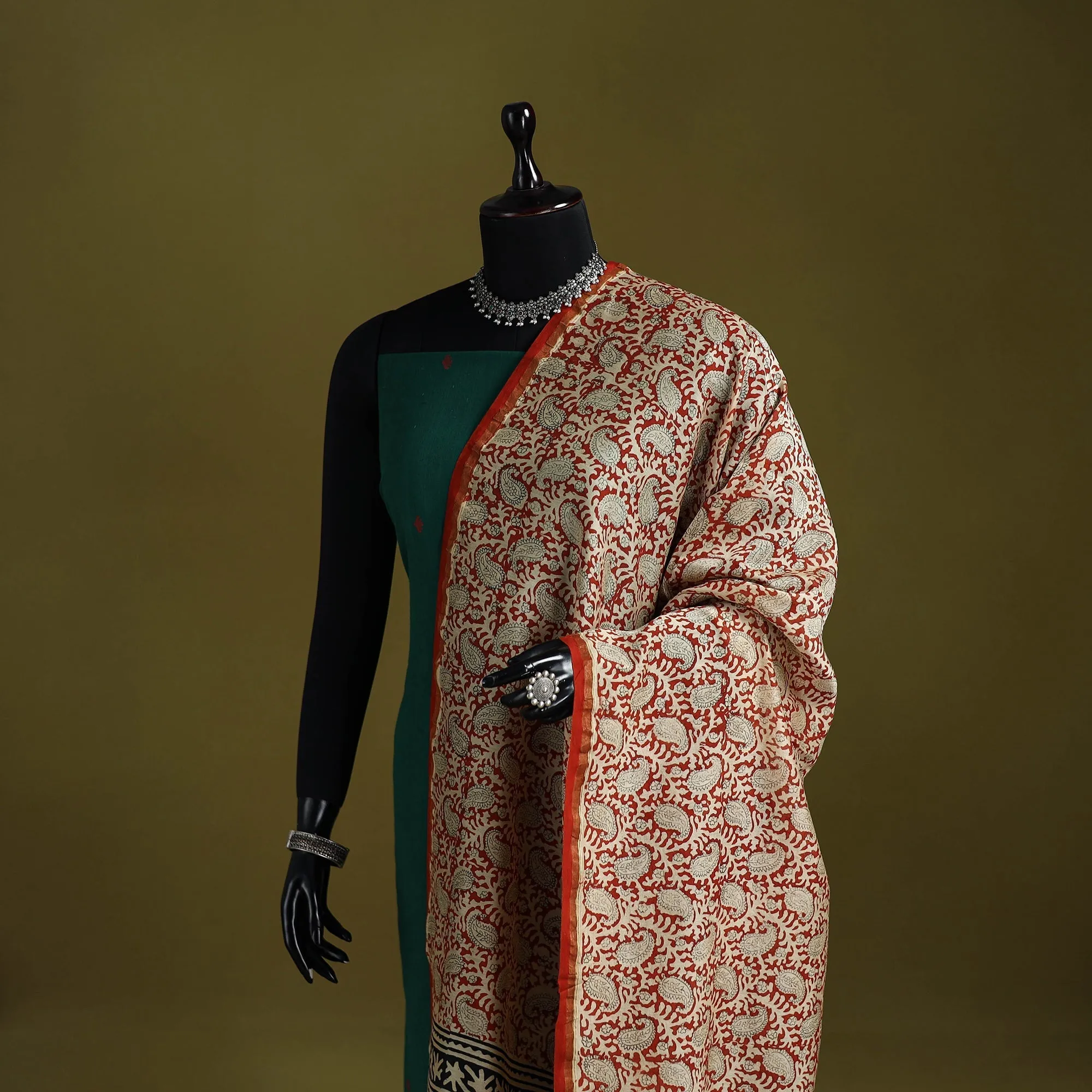 Orange - Chanderi Silk Hand Block Print Natural Dyed Bagru Dupatta 28 sold by Itokri product image thumbnail 2