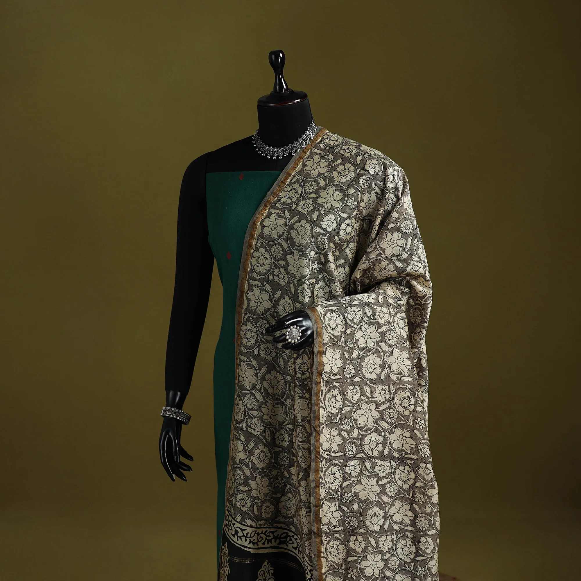 Grey - Chanderi Silk Hand Block Print Natural Dyed Bagru Dupatta 23 sold by Itokri product image thumbnail 2