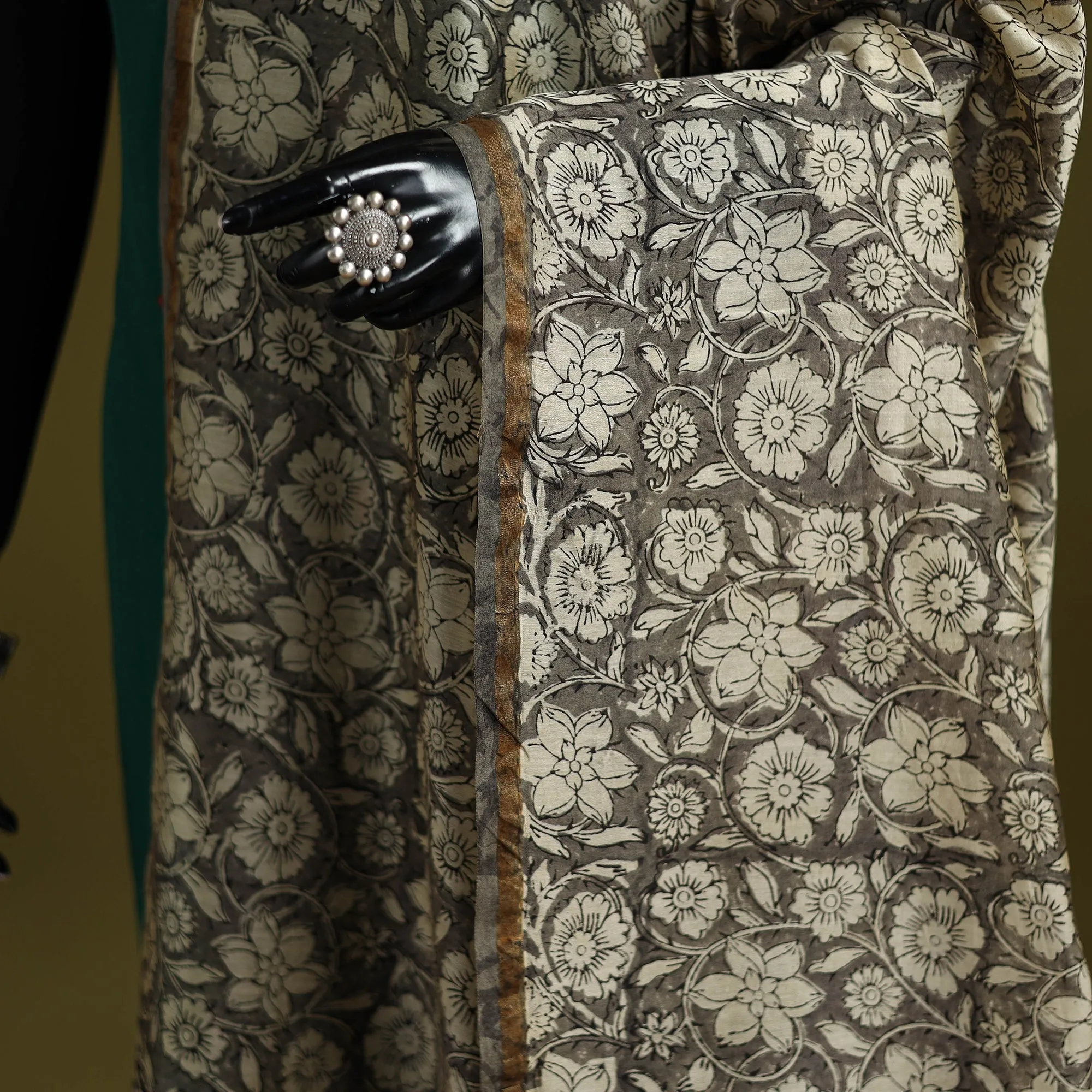 Grey - Chanderi Silk Hand Block Print Natural Dyed Bagru Dupatta 23 sold by Itokri product image thumbnail 3