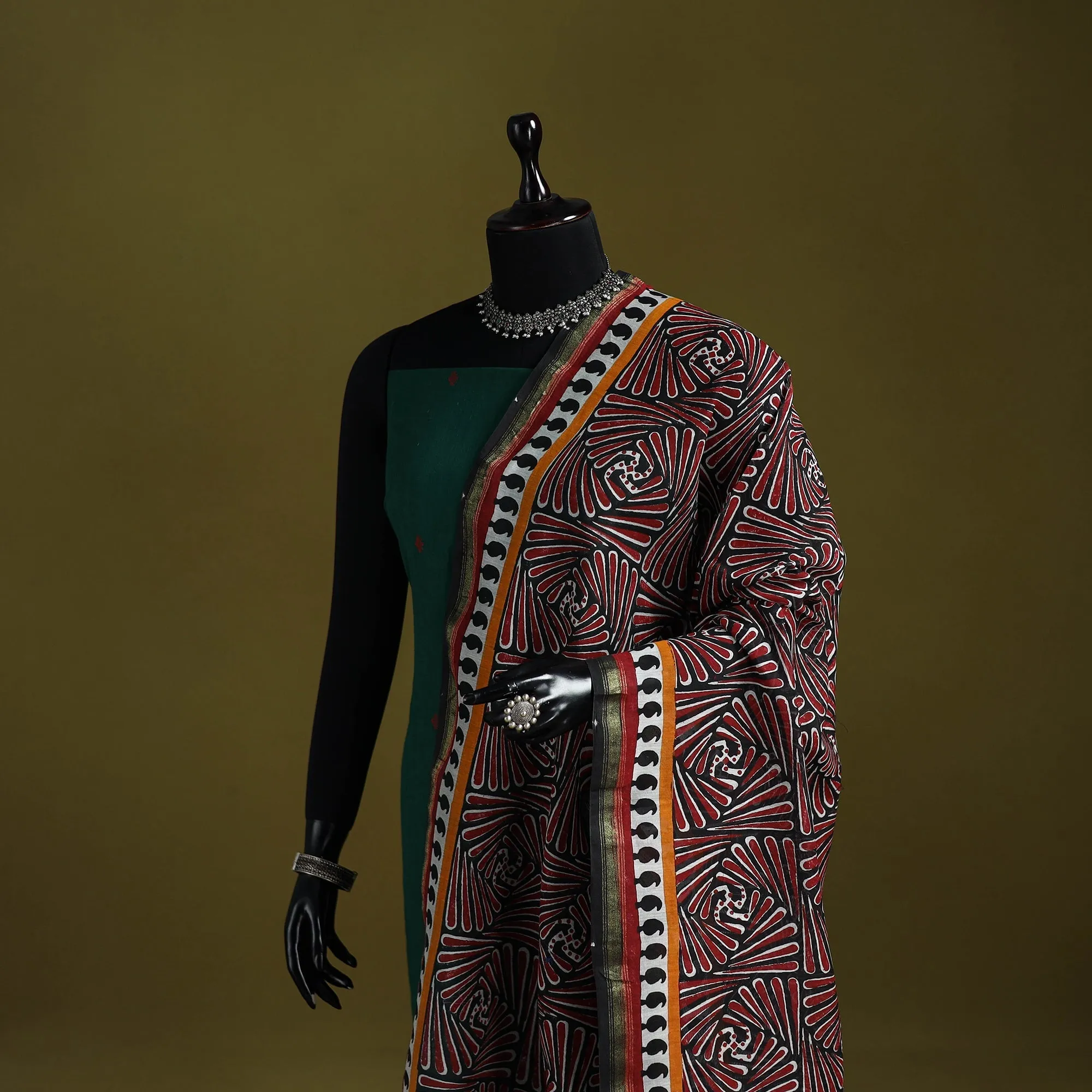 Red - Chanderi Silk Hand Block Print Bagru Dupatta 26 sold by Itokri product image thumbnail 2