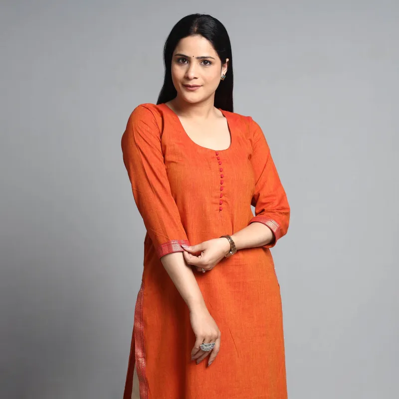 Burnt Orange Dharwad Cotton Long Kurta sold by Itokri