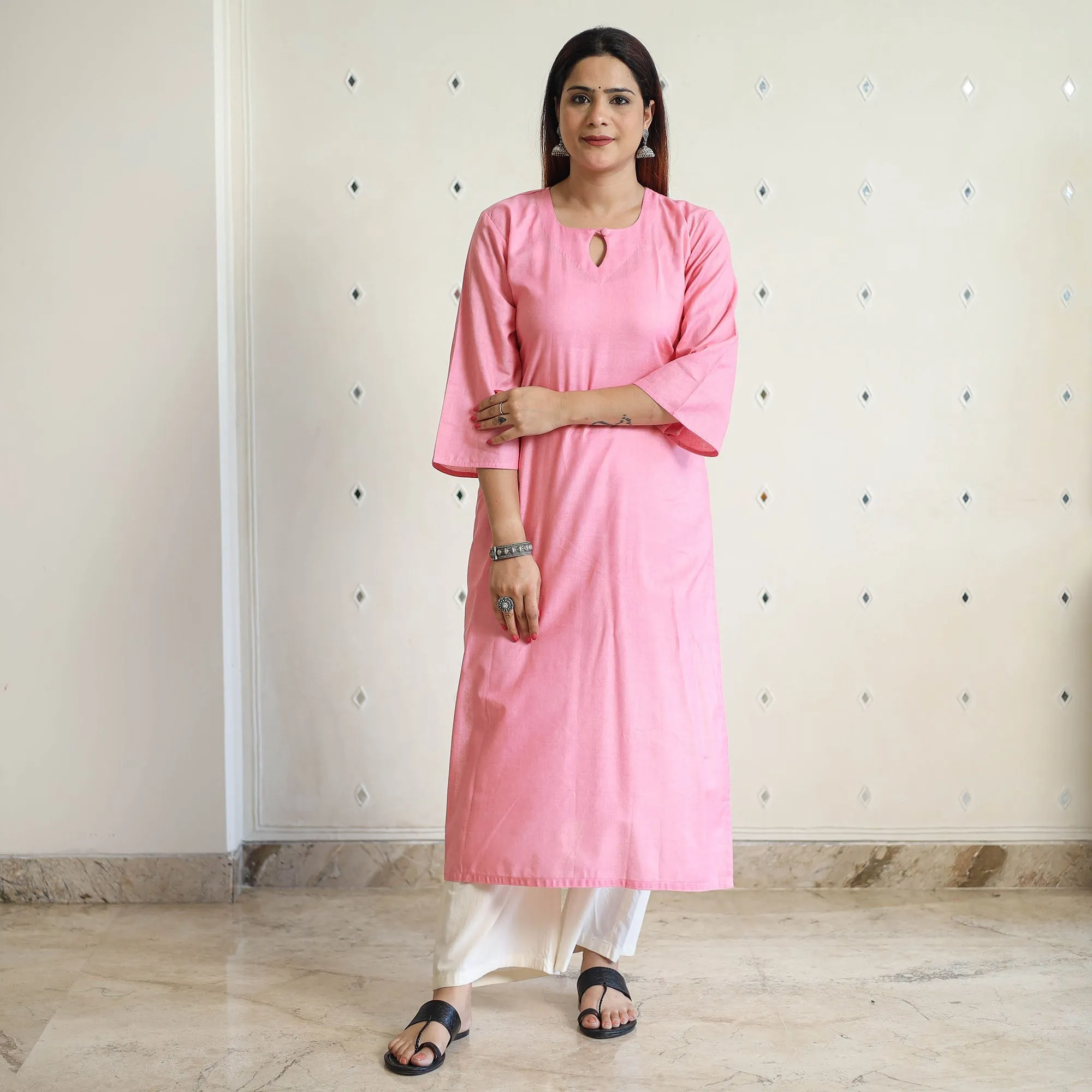 Light Pink - Linen Viscose Plain Long Straight Kurta 42 sold by Itokri product image thumbnail 5