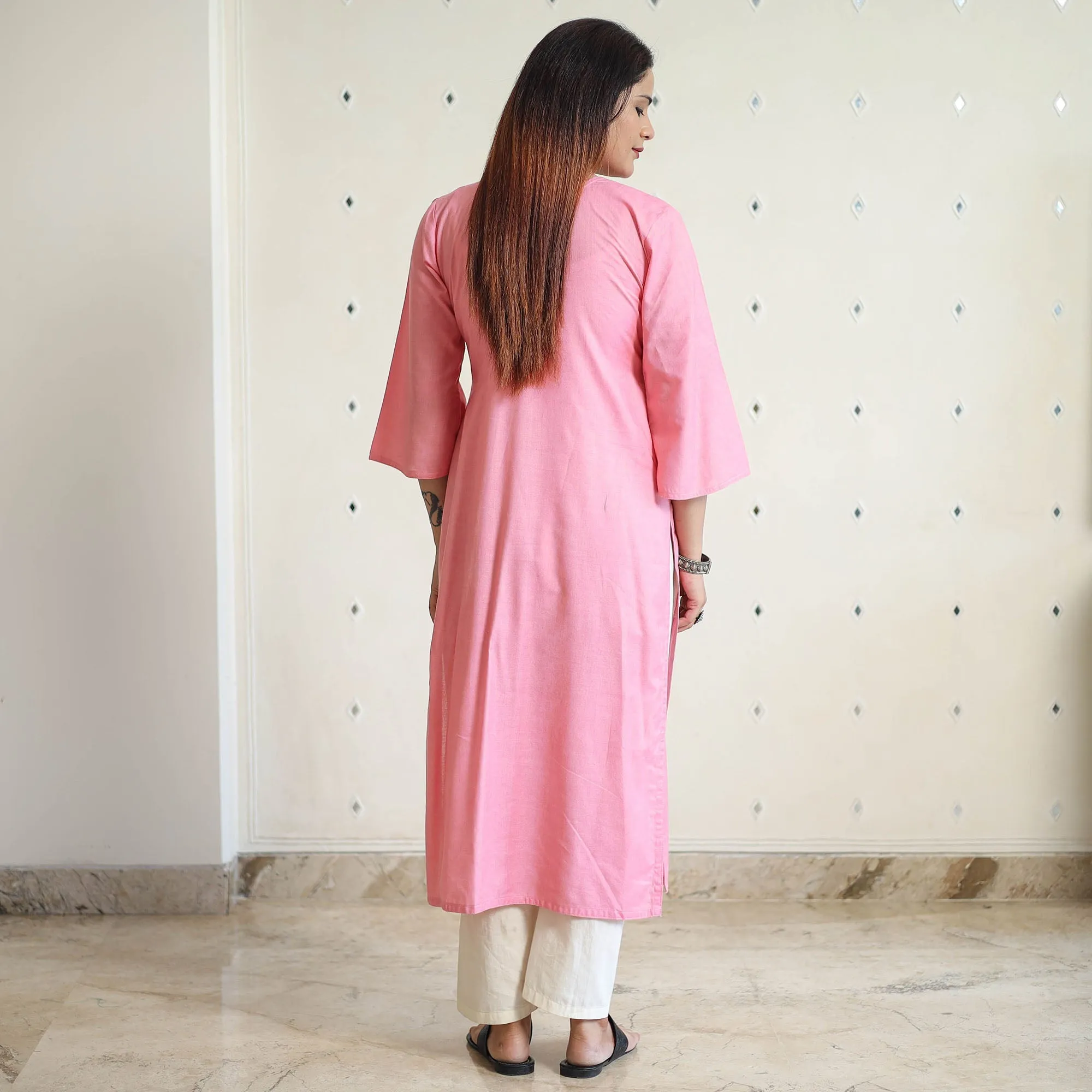 Light Pink - Linen Viscose Plain Long Straight Kurta 42 sold by Itokri product image thumbnail 4