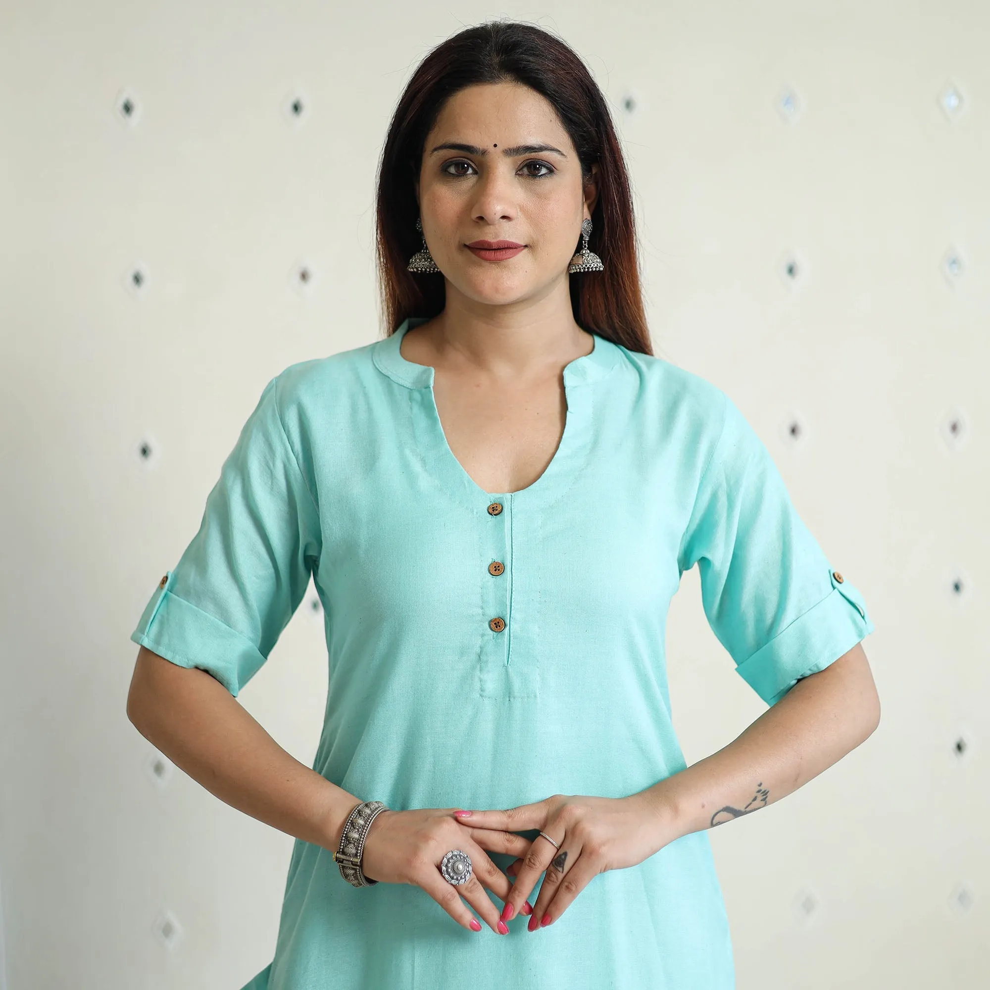 Green - Linen Viscose Plain Long Straight Kurta 47 sold by Itokri