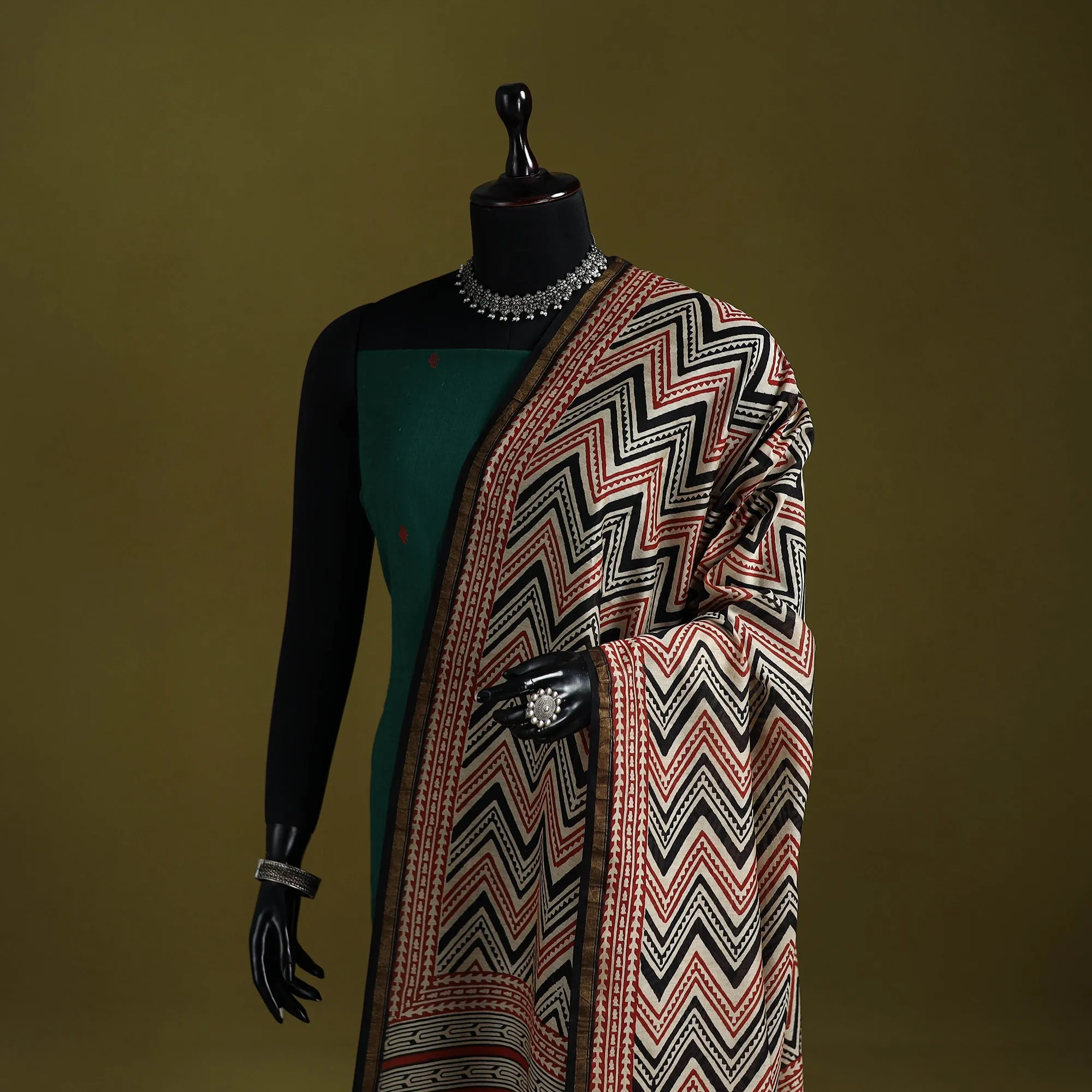 Multicolor - Chanderi Silk Hand Block Print Natural Dyed Bagru Dupatta 24 sold by Itokri product image thumbnail 2