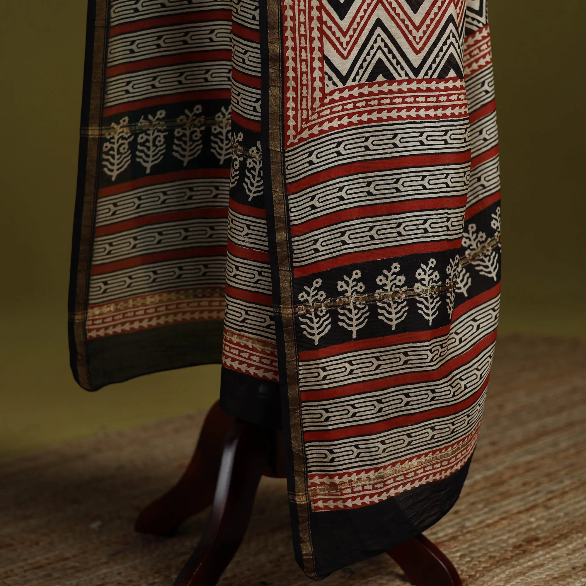 Multicolor - Chanderi Silk Hand Block Print Natural Dyed Bagru Dupatta 24 sold by Itokri product image thumbnail 4