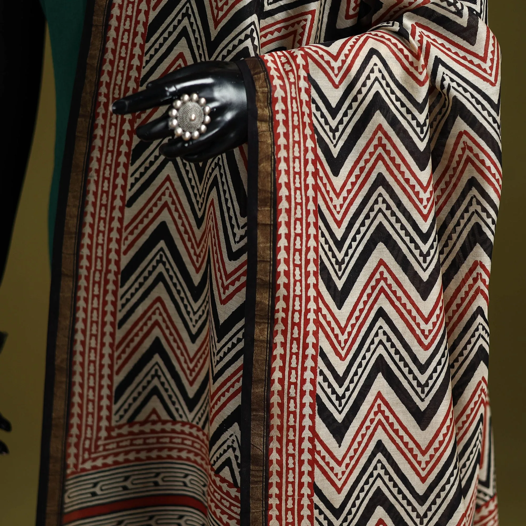 Multicolor - Chanderi Silk Hand Block Print Natural Dyed Bagru Dupatta 24 sold by Itokri product image thumbnail 3