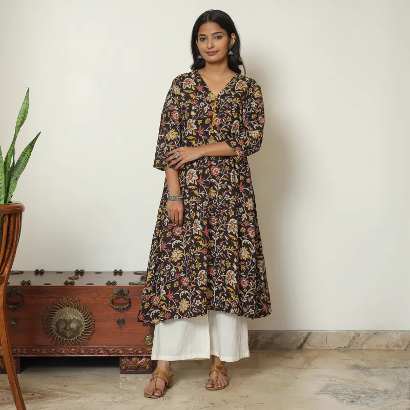 Black - Kalamkari Printed Cotton A-Line Kurta 37 sold by Itokri