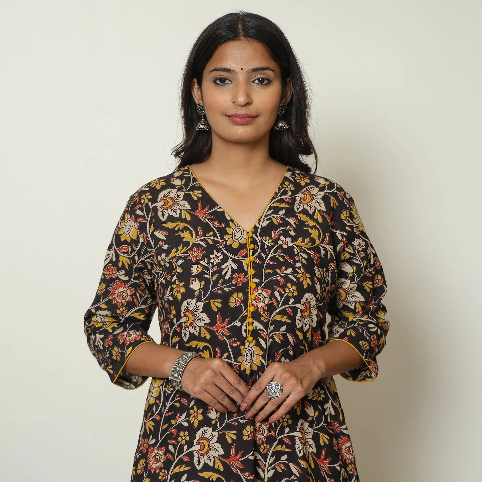 Black - Kalamkari Printed Cotton A-Line Kurta 37 sold by Itokri product image thumbnail 5
