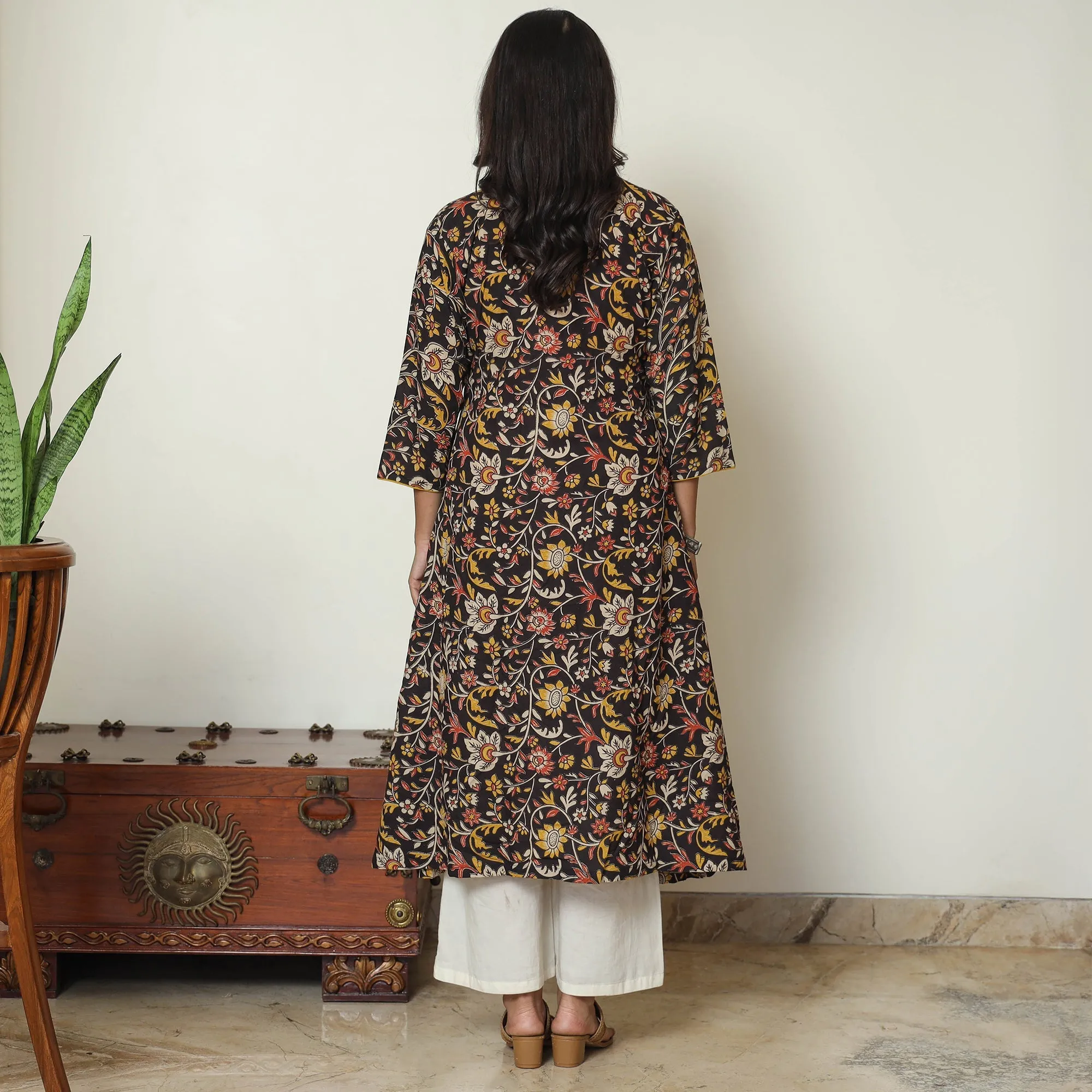 Black - Kalamkari Printed Cotton A-Line Kurta 37 sold by Itokri product image thumbnail 4