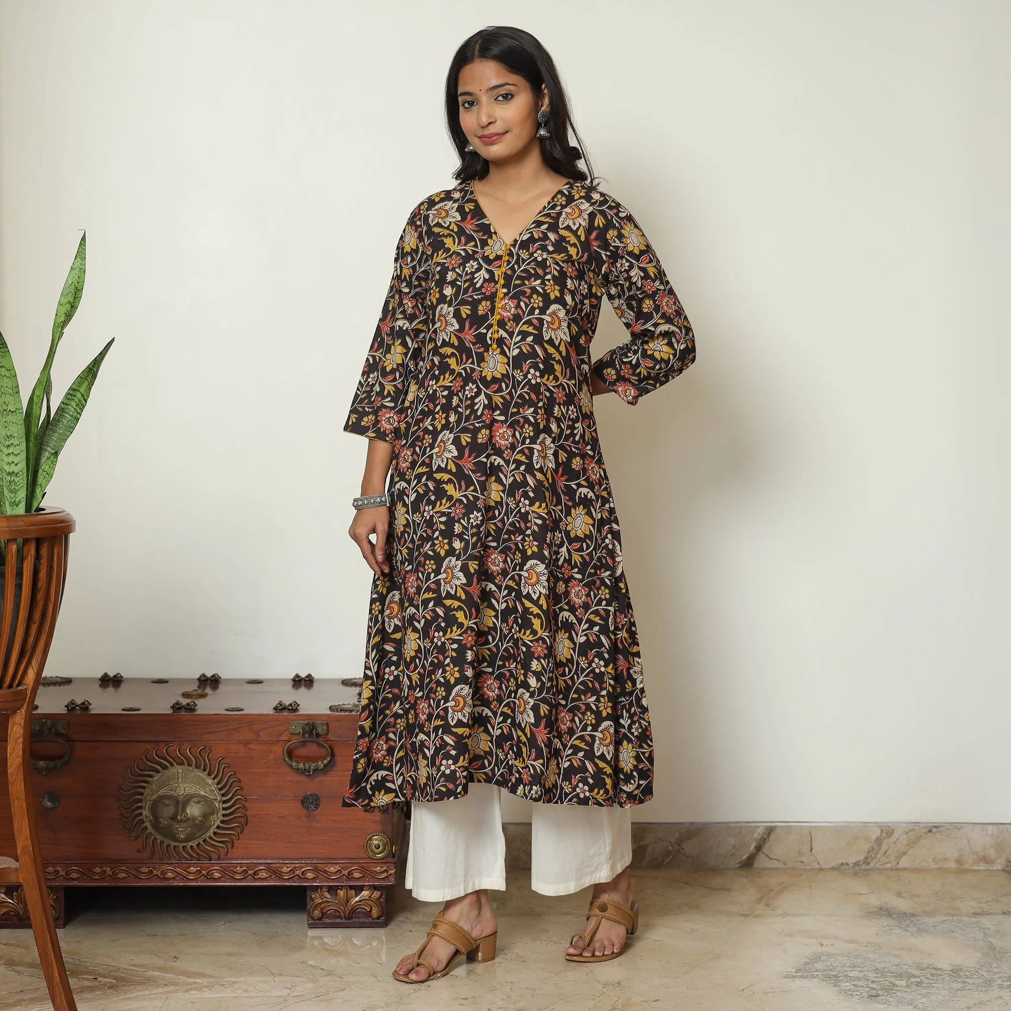 Black - Kalamkari Printed Cotton A-Line Kurta 37 sold by Itokri product image thumbnail 3
