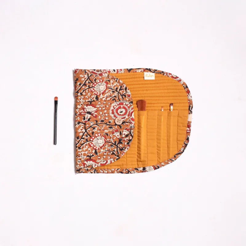 Yellow - Handmade Multipurpose Segmented Make-up Brush Wrap Pouch/Case 06 sold by Itokri