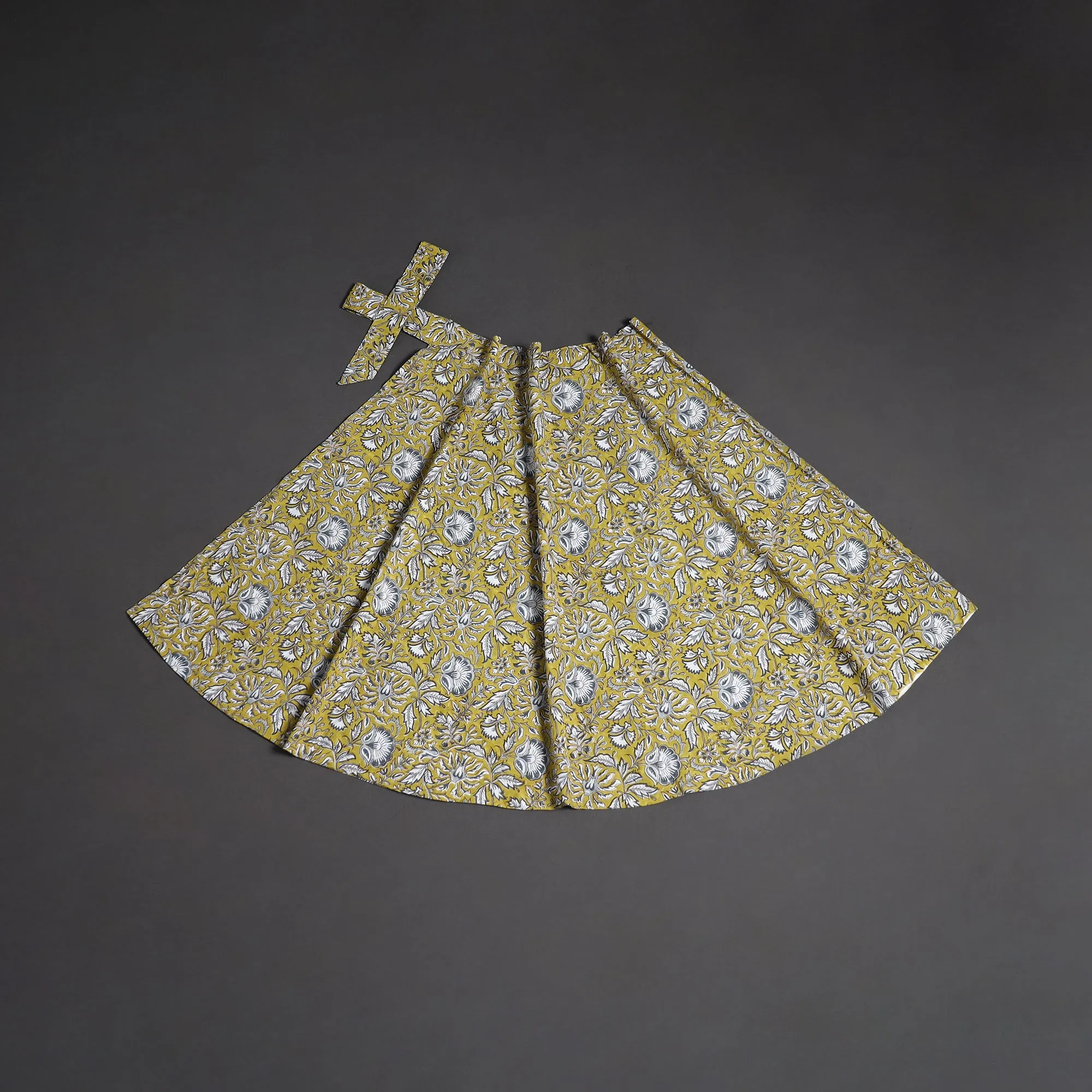 Yellow - Sanganeri Hand Block Print Cotton Wrap Around Skirt 85 sold by Itokri product image thumbnail 2