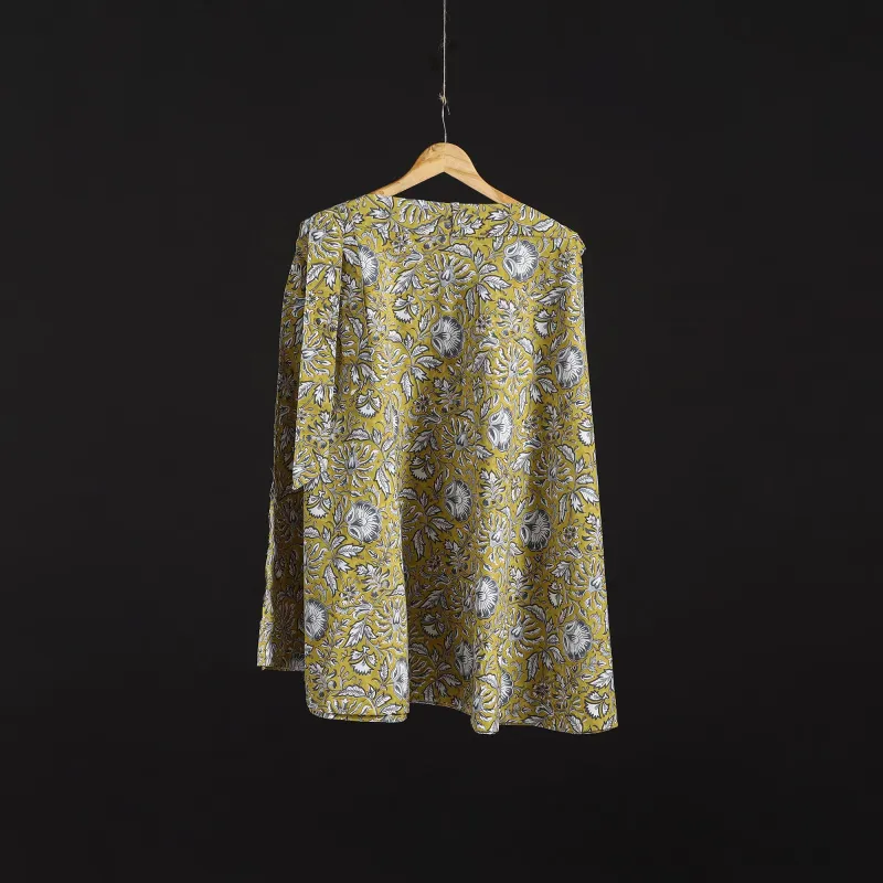 Yellow - Sanganeri Hand Block Print Cotton Wrap Around Skirt 85 made by Itokri