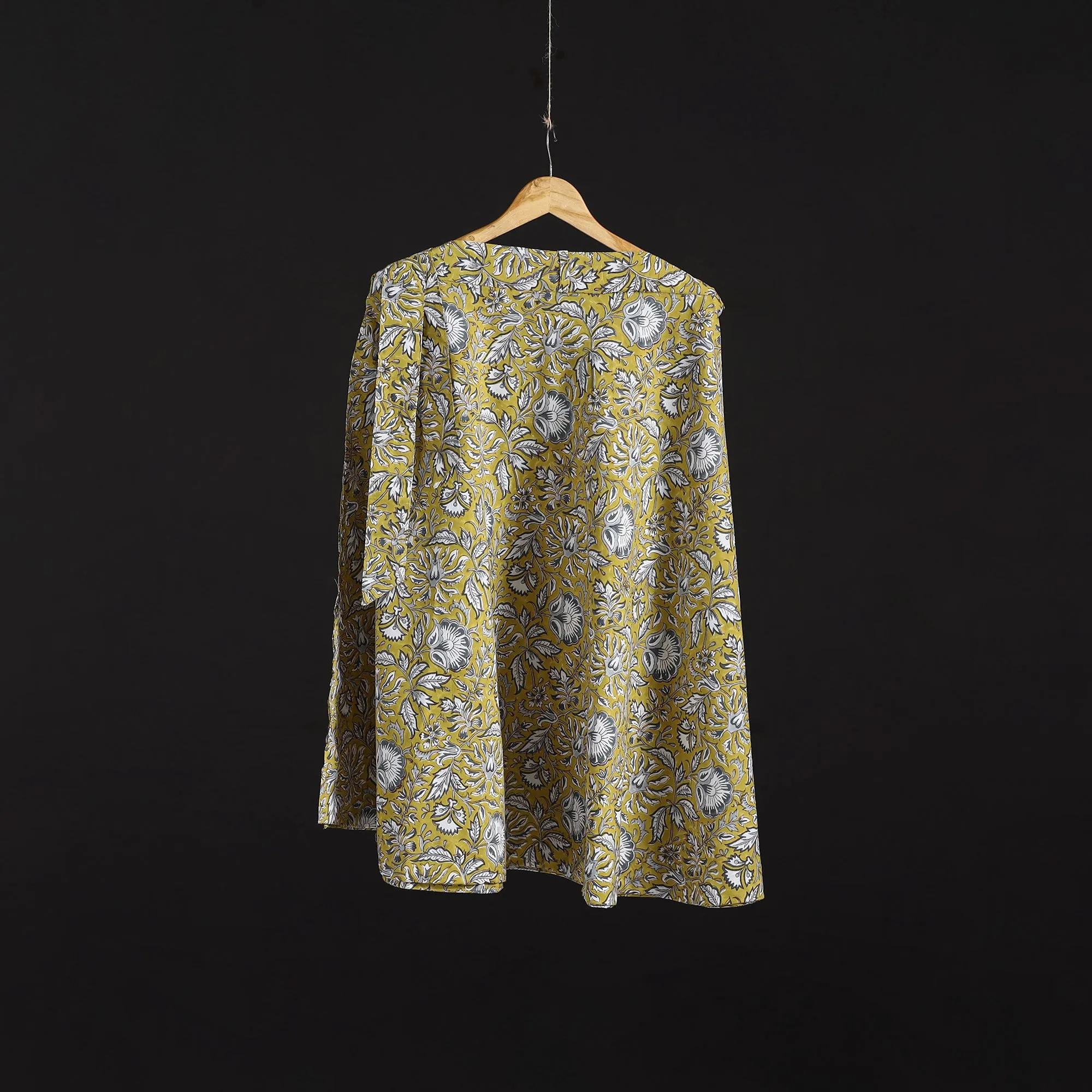Yellow - Sanganeri Hand Block Print Cotton Wrap Around Skirt 85 sold by Itokri