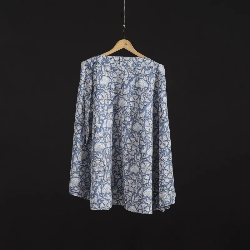 Blue - Sanganeri Hand Block Print Cotton Wrap Around Skirt 84 made by Itokri