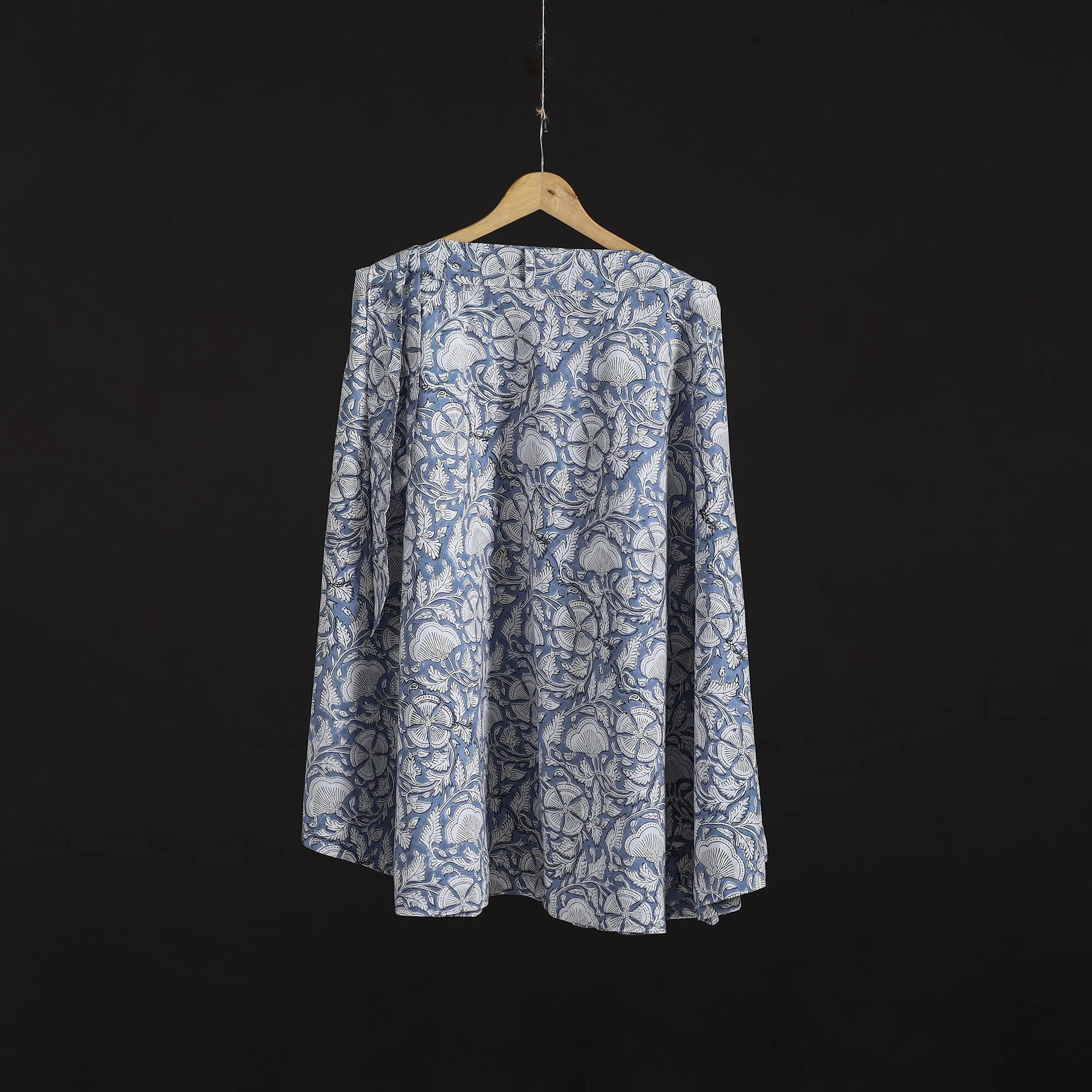 Blue - Sanganeri Hand Block Print Cotton Wrap Around Skirt 84 sold by Itokri