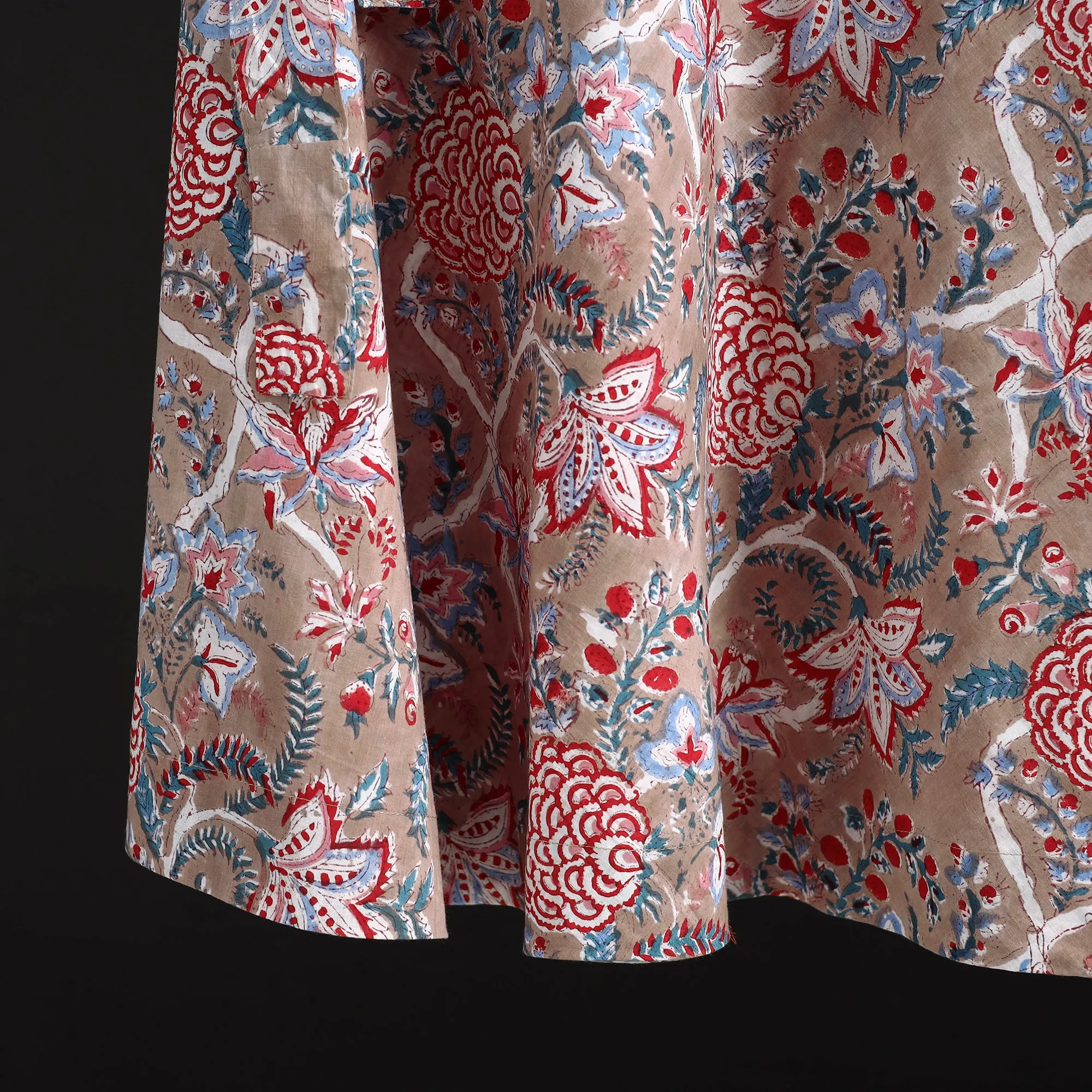 Brown - Sanganeri Hand Block Print Cotton Wrap Around Skirt 65 sold by Itokri product image thumbnail 4