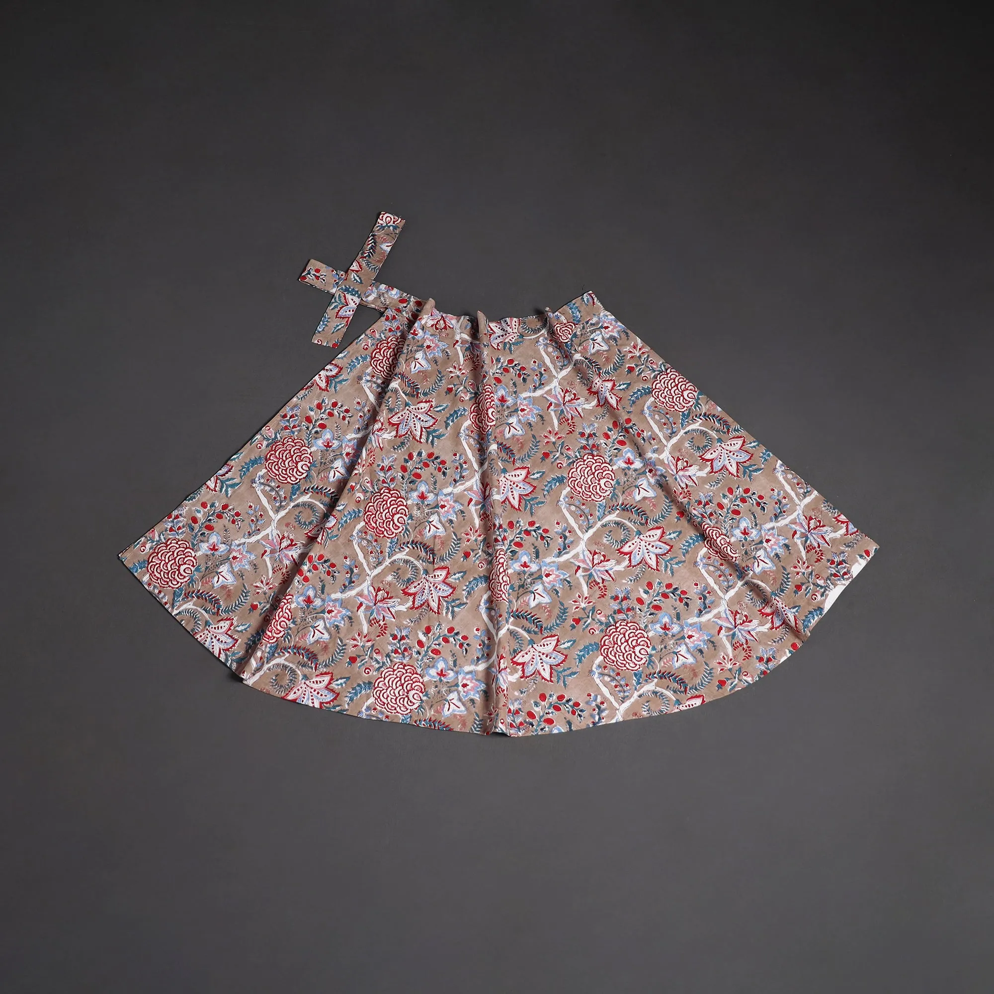 Brown - Sanganeri Hand Block Print Cotton Wrap Around Skirt 65 sold by Itokri product image thumbnail 2