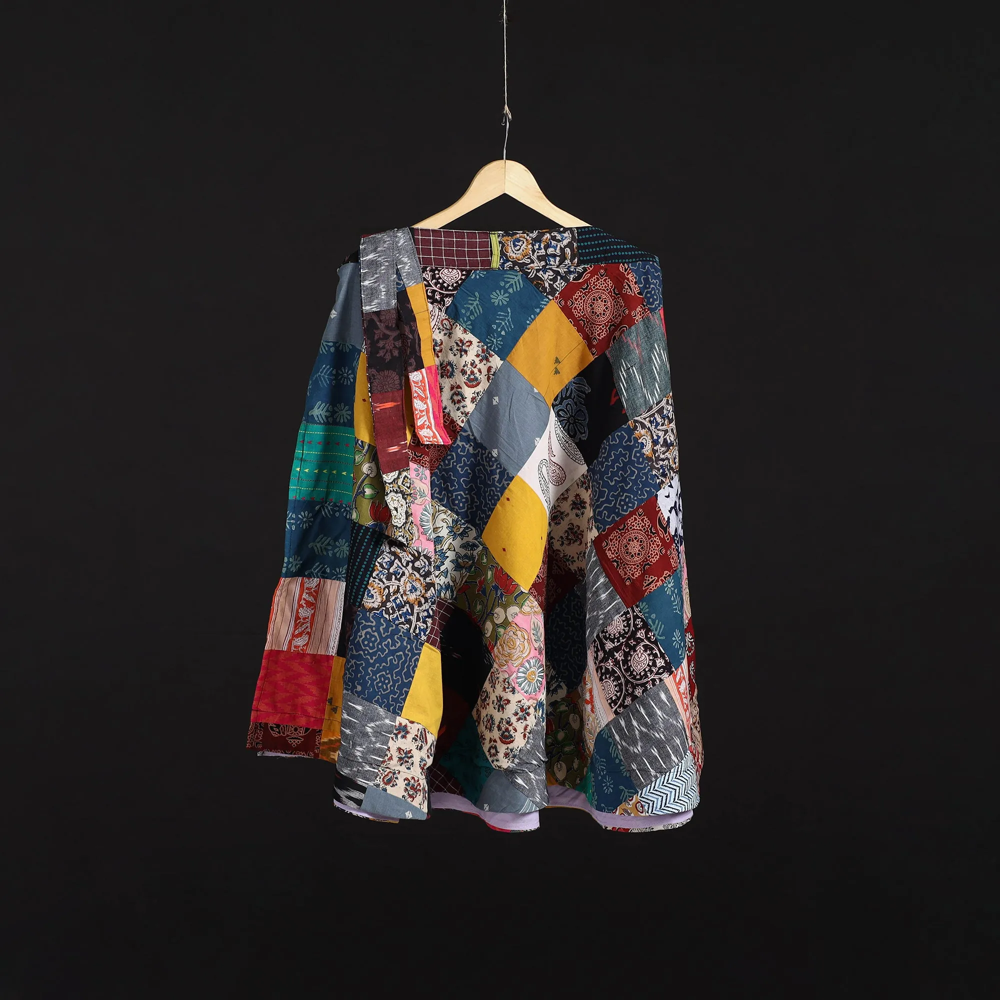 Multicolor - Tukdi Patchwork Cotton Wrap Around Skirt 31 sold by Itokri