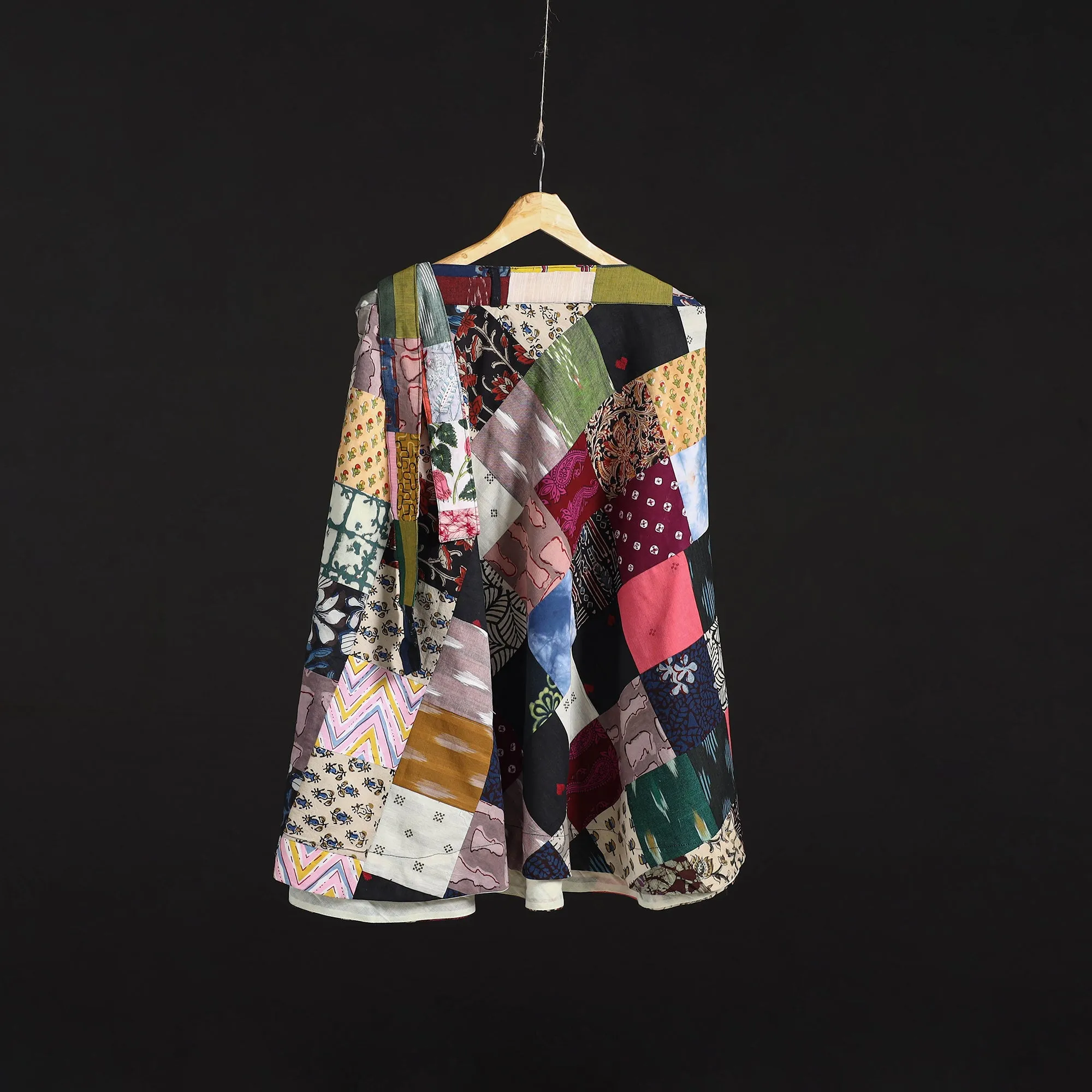 Multicolor - Tukdi Patchwork Cotton Wrap Around Skirt 30 sold by Itokri