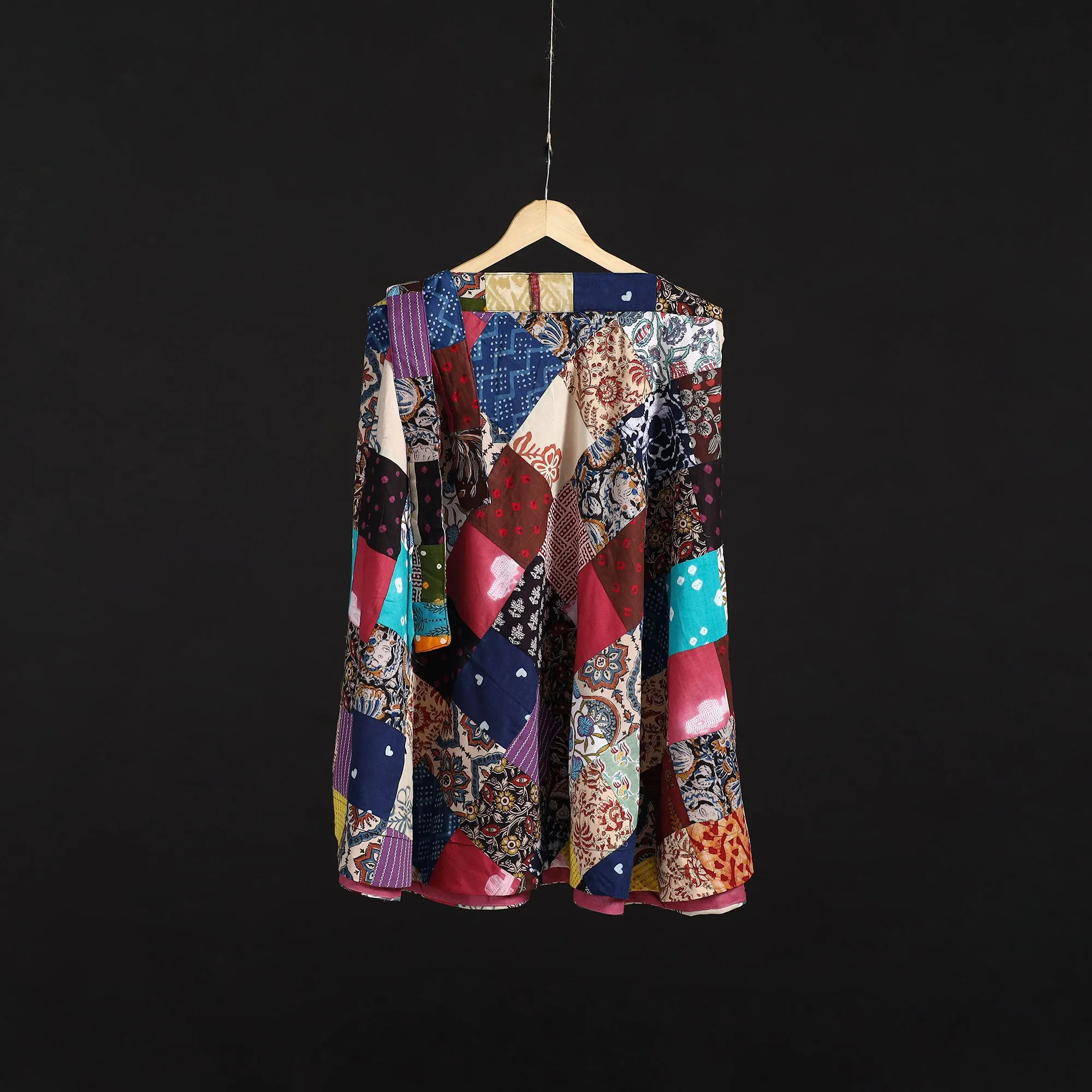 Multicolor - Tukdi Patchwork Cotton Wrap Around Skirt 25 sold by Itokri