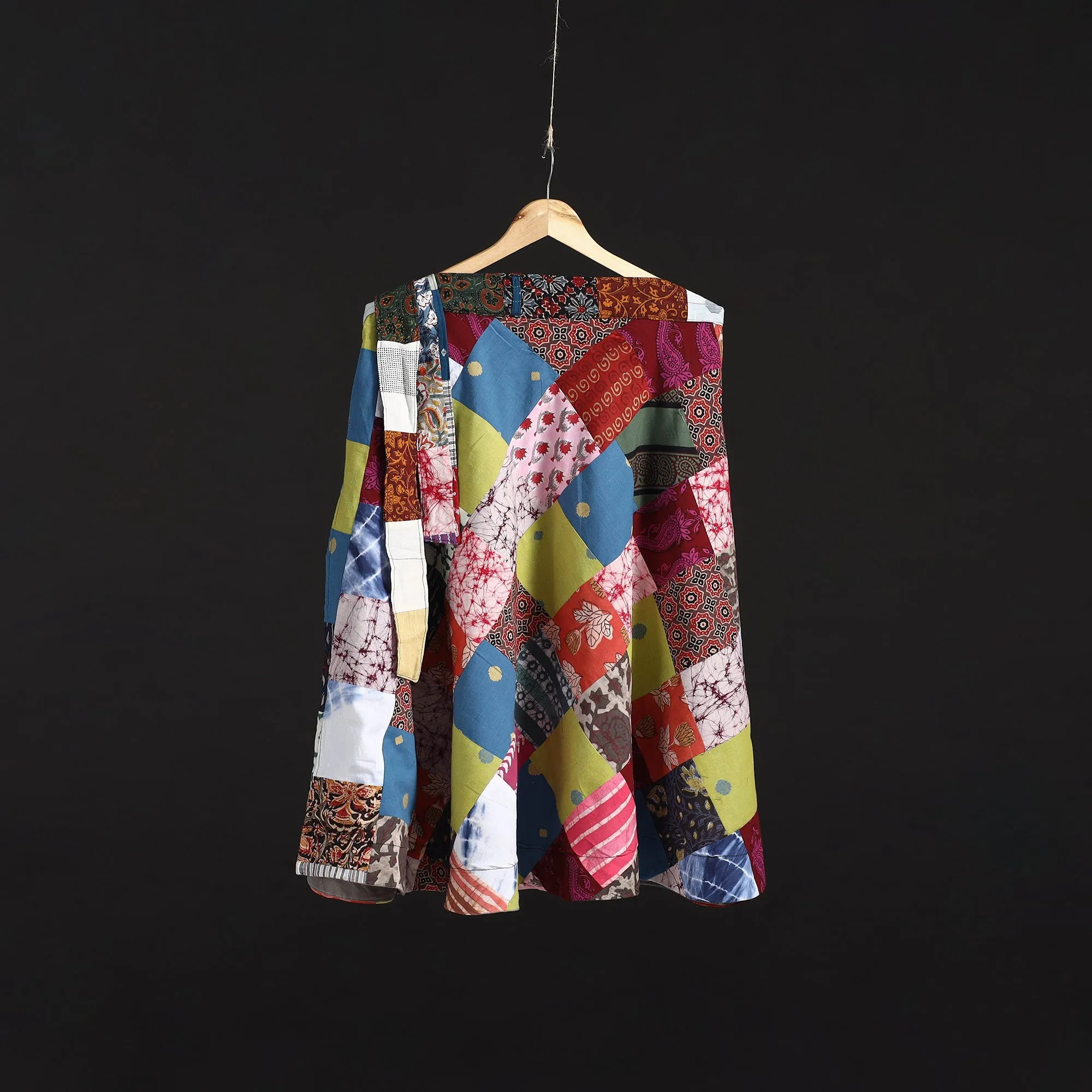 Multicolor - Tukdi Patchwork Cotton Wrap Around Skirt 18 sold by Itokri
