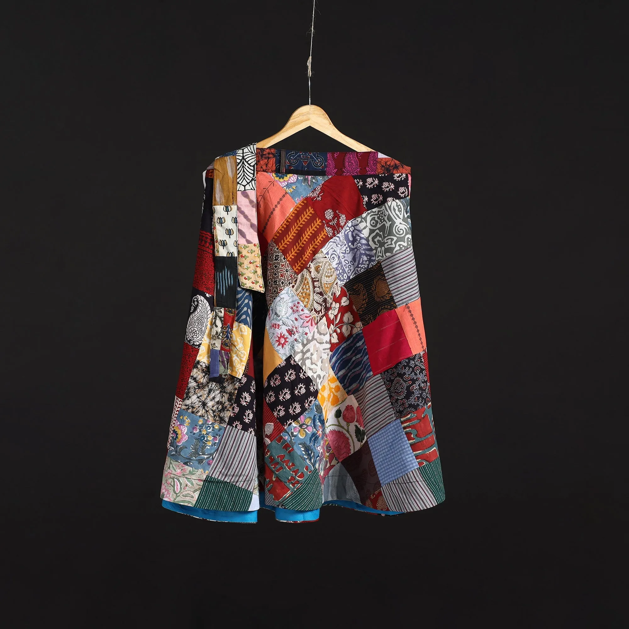 Multicolor - Tukdi Patchwork Cotton Wrap Around Skirt 11 sold by Itokri