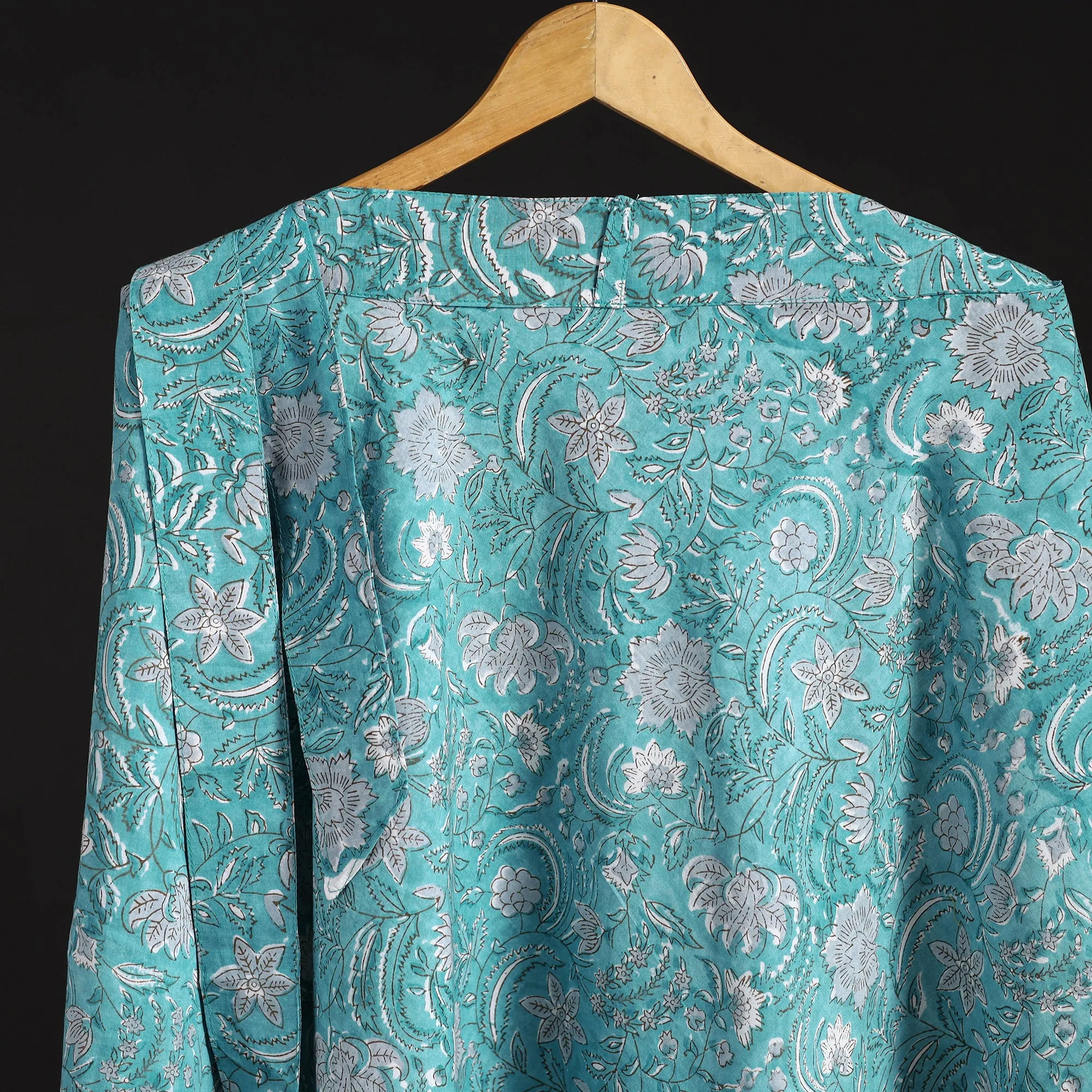 Blue - Sanganeri Hand Block Print Cotton Wrap Around Skirt 40 sold by Itokri product image thumbnail 3
