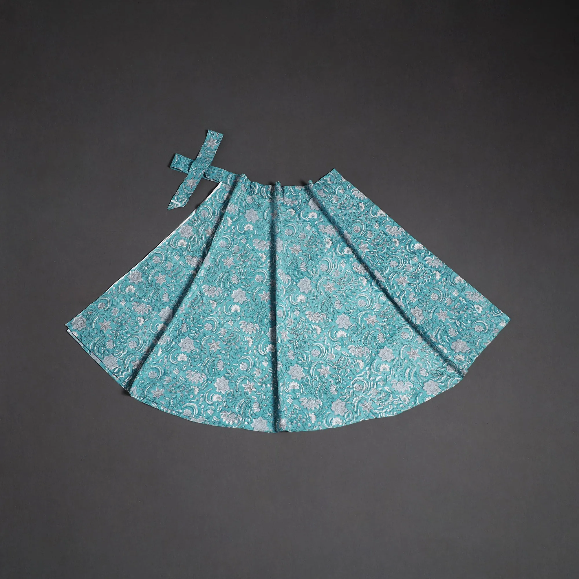 Blue - Sanganeri Hand Block Print Cotton Wrap Around Skirt 40 sold by Itokri product image thumbnail 2