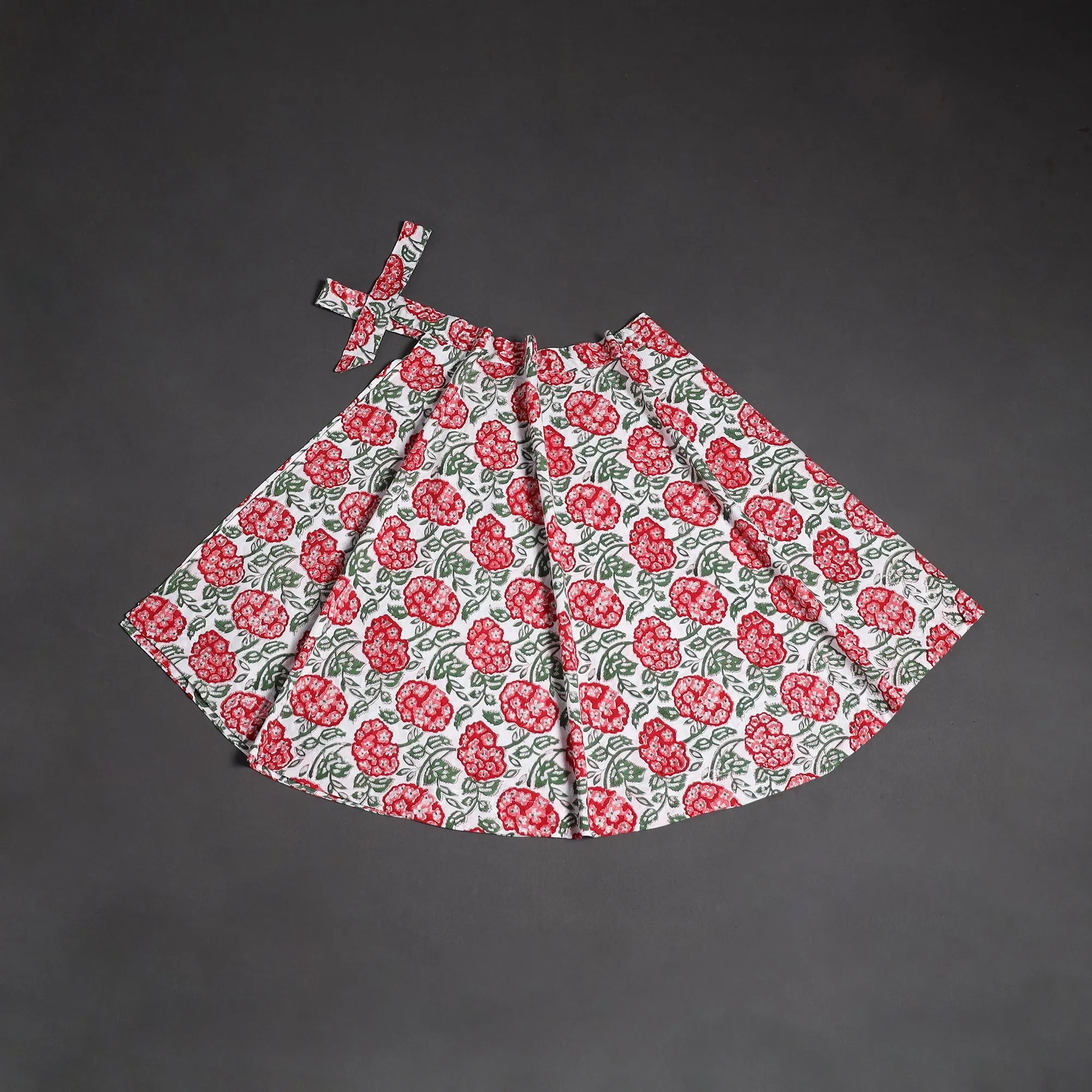 Red - Sanganeri Hand Block Print Cotton Wrap Around Skirt 58 sold by Itokri product image thumbnail 2