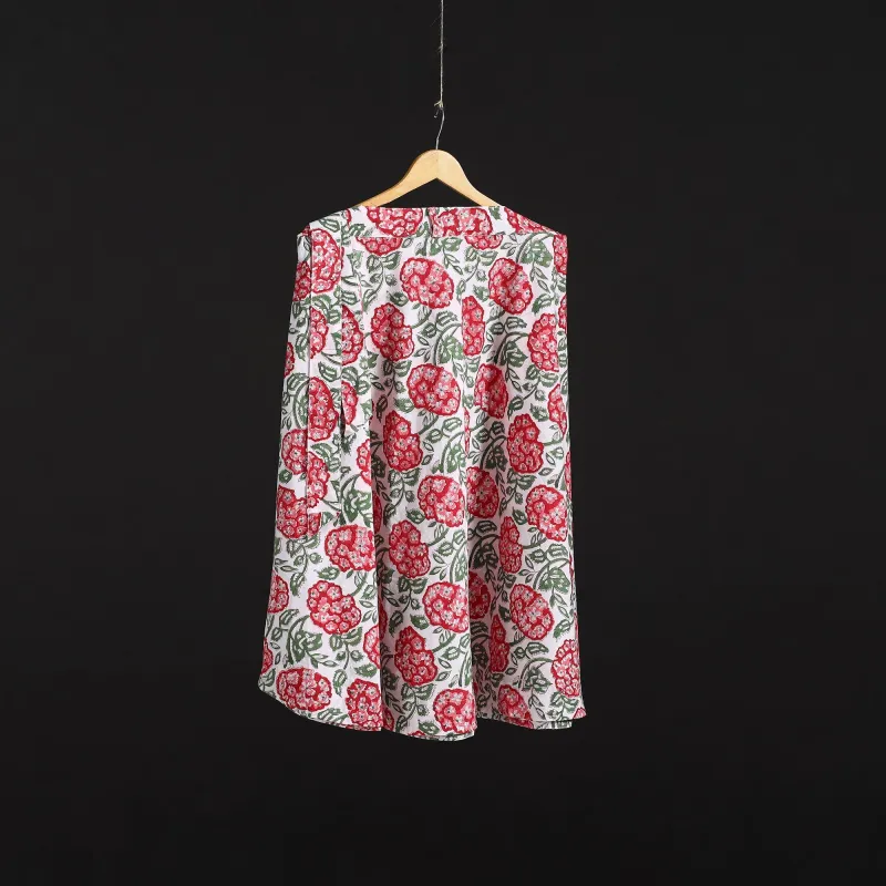 Red - Sanganeri Hand Block Print Cotton Wrap Around Skirt 58 made by Itokri