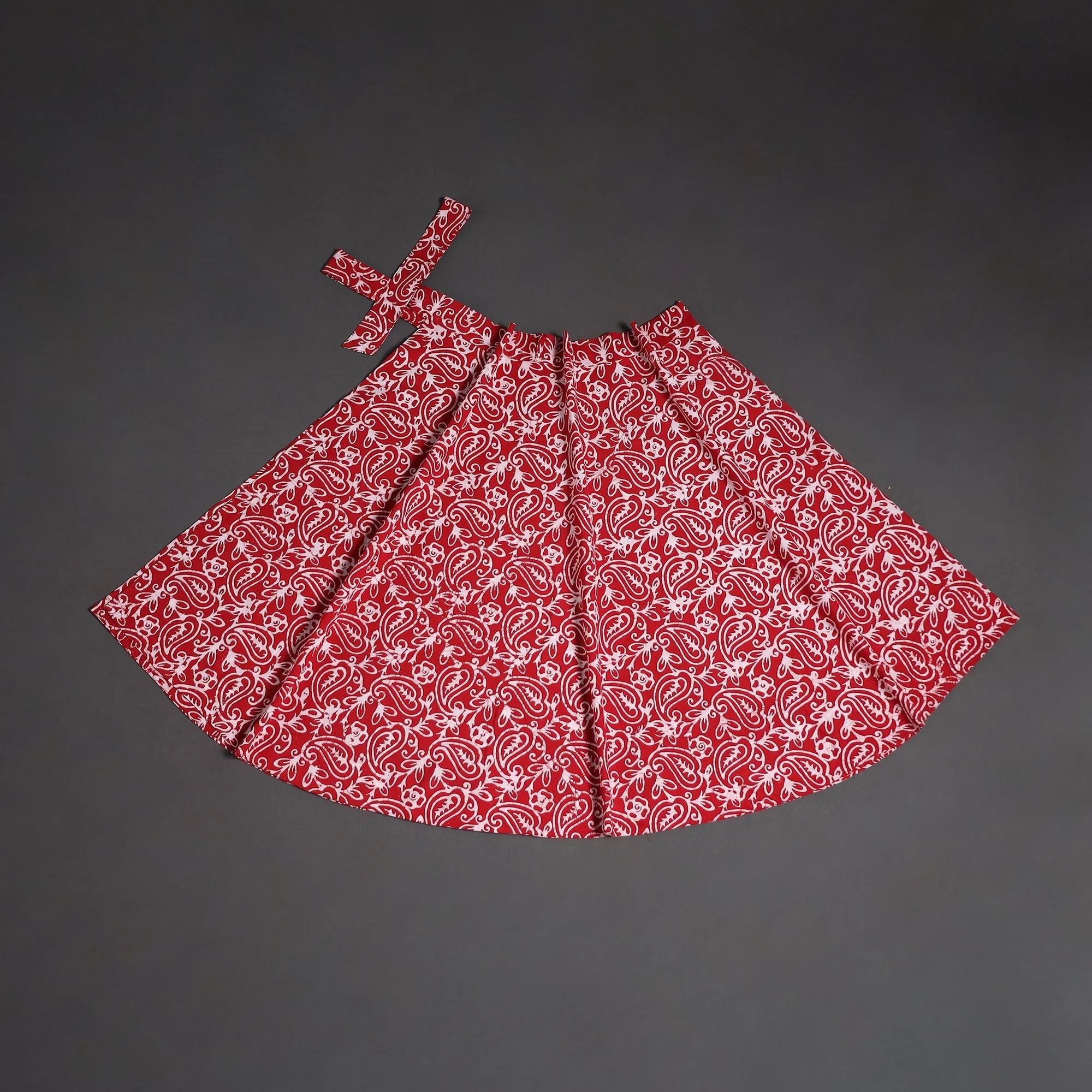 Red - Hand Block Batik Print Cotton Wrap Around Skirt 105 sold by Itokri product image thumbnail 2