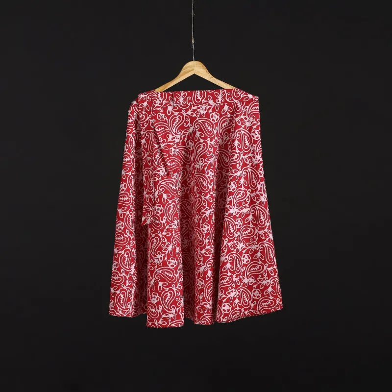 Red - Hand Block Batik Print Cotton Wrap Around Skirt 105 made by Itokri