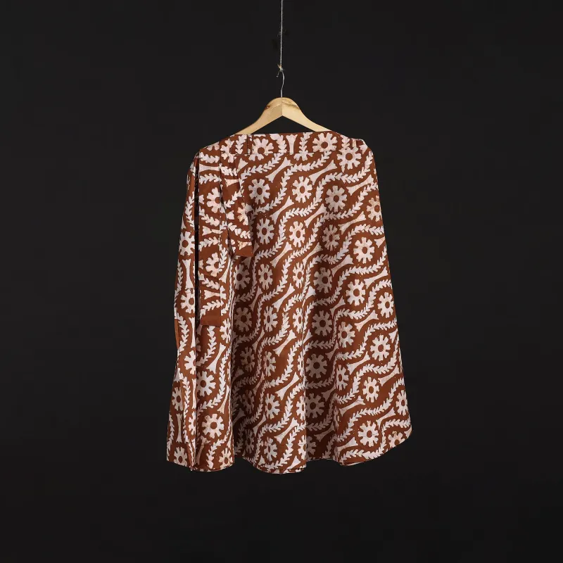 Brown - Hand Block Batik Print Cotton Wrap Around Skirt 88 made by Itokri