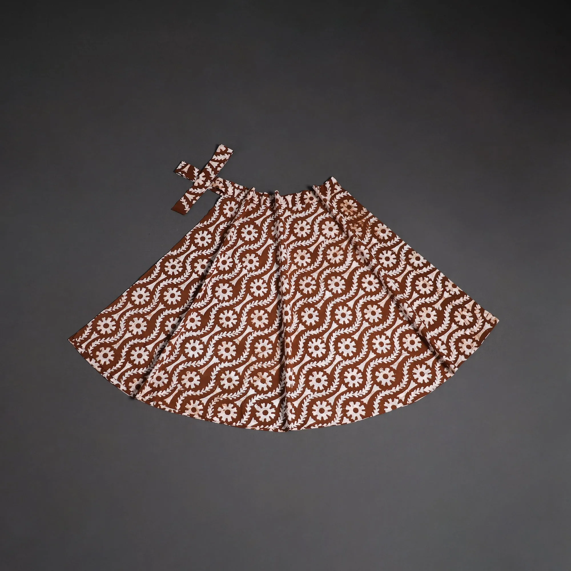 Brown - Hand Block Batik Print Cotton Wrap Around Skirt 88 sold by Itokri product image thumbnail 2