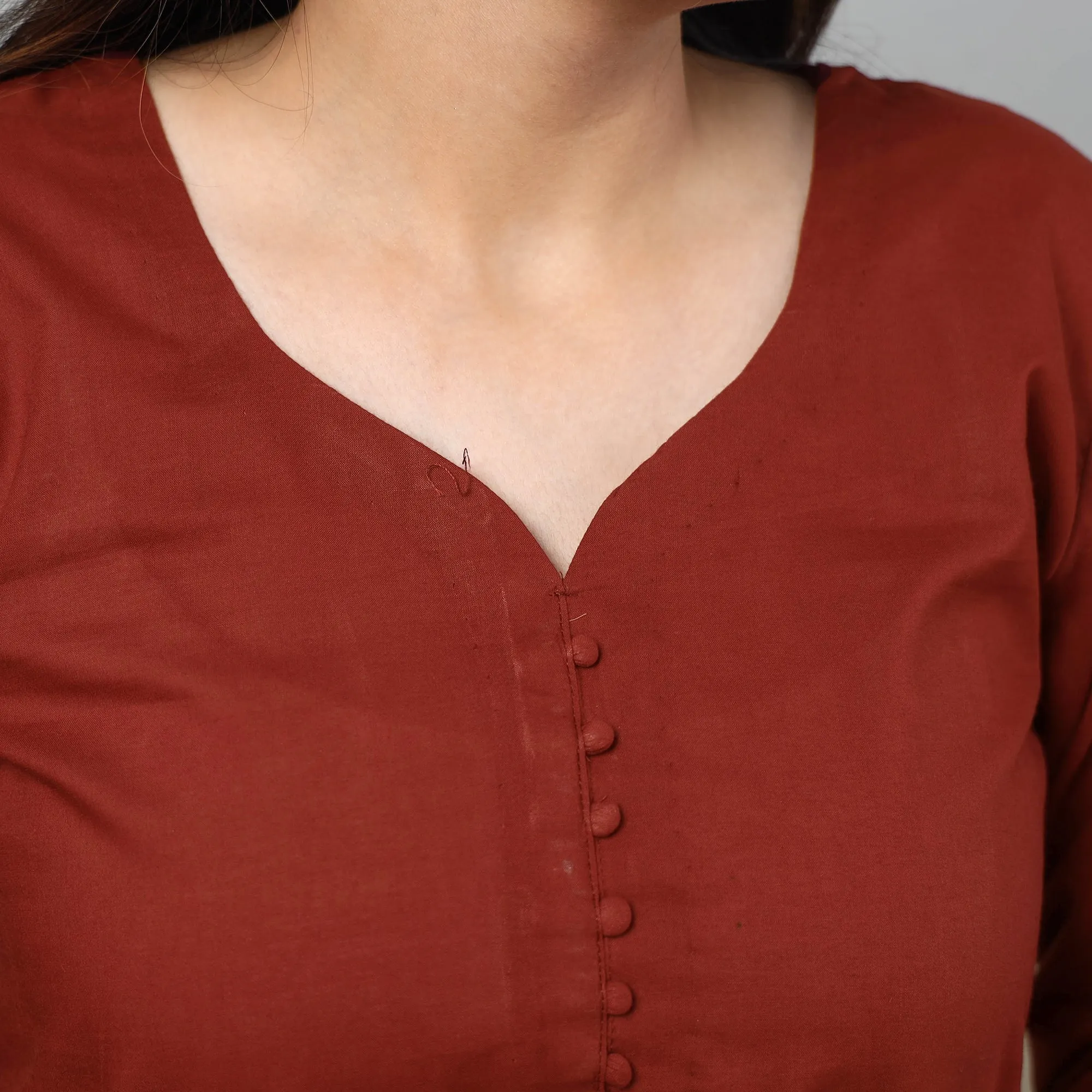 Maroon Plain Cotton Long Kurta sold by Itokri product image thumbnail 4