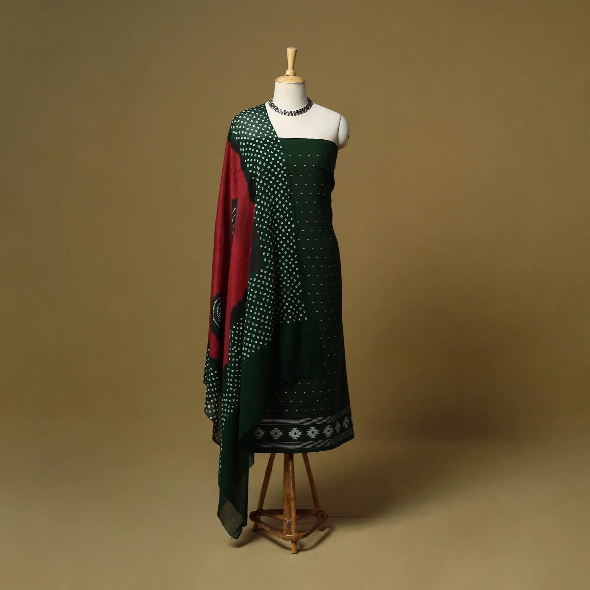 Green - Jacquard Cotton 2pc Unstitched Dress Material with Earrings 09 sold by Itokri