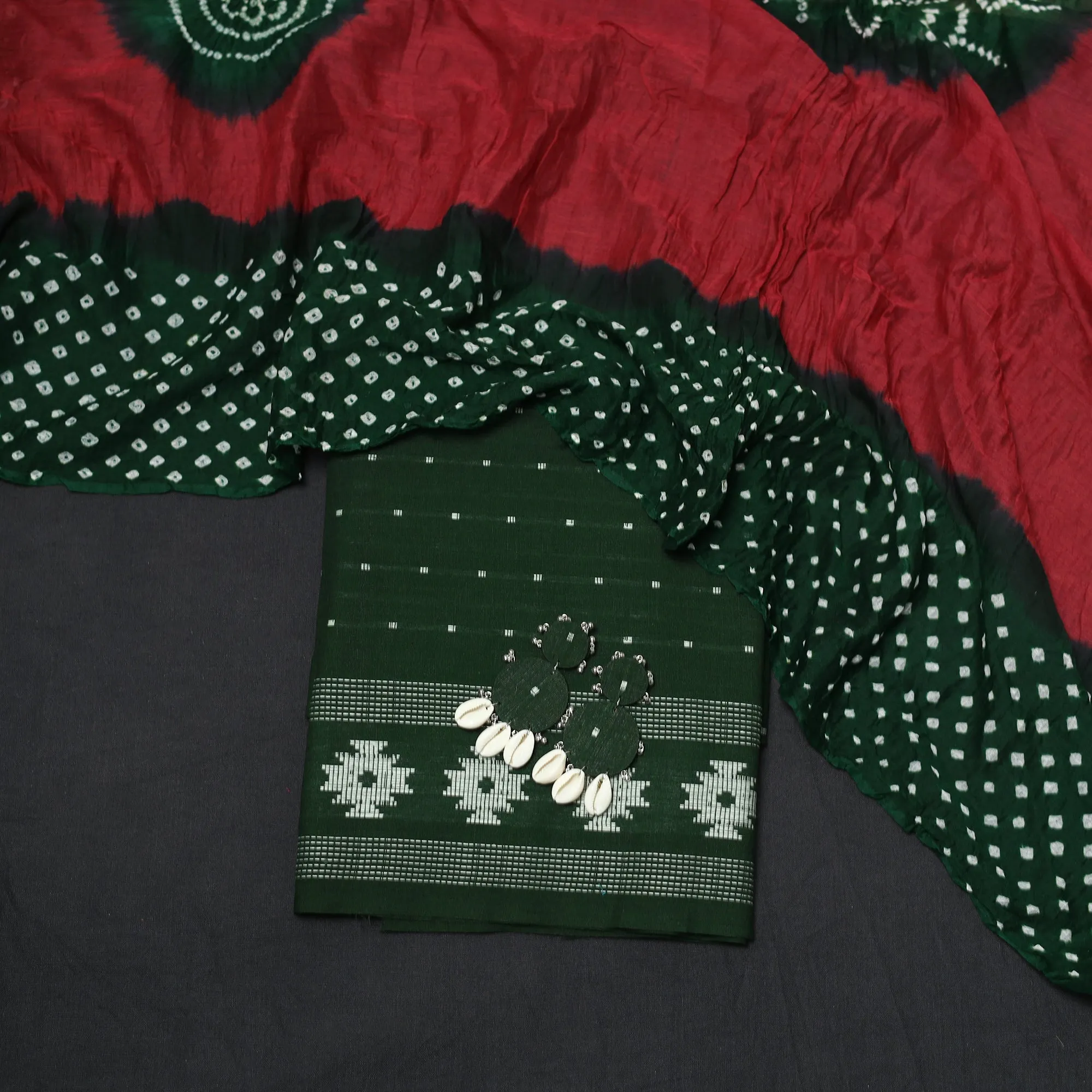 Green - Jacquard Cotton 2pc Unstitched Dress Material with Earrings 09 sold by Itokri product image thumbnail 5