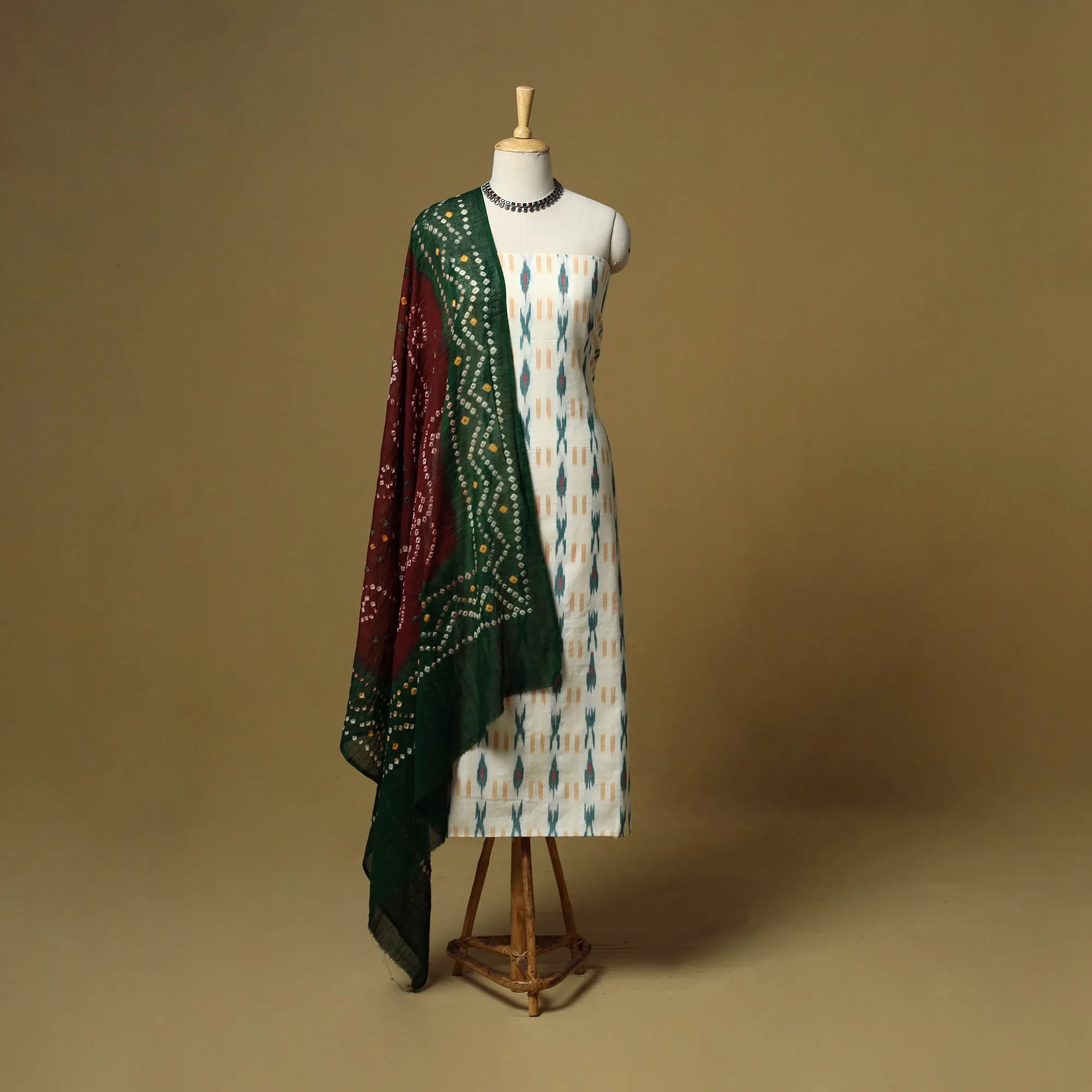 Pochampally Ikat Cotton 2pc Unstitched Dress Material with Earrings 11 sold by Itokri