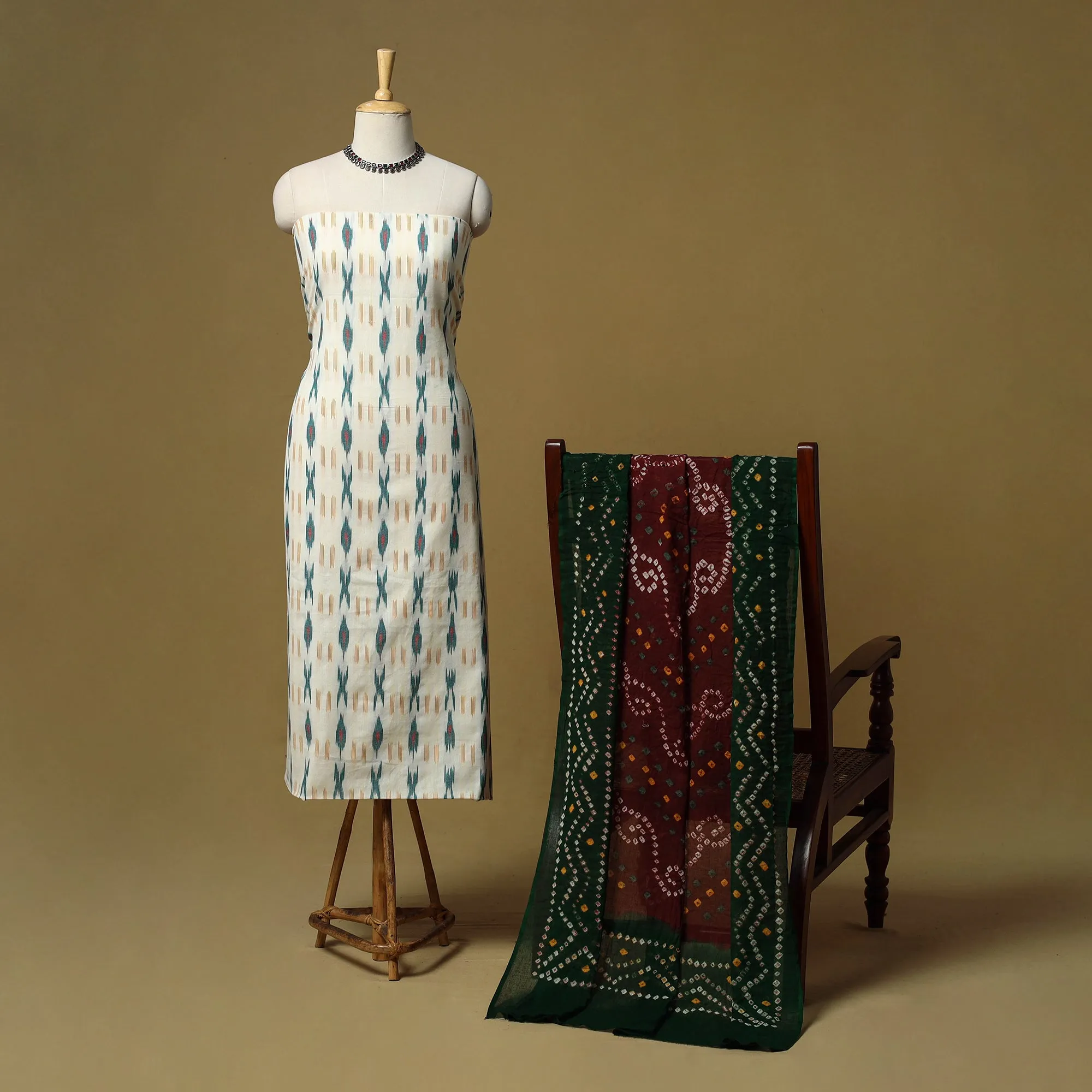 Pochampally Ikat Cotton 2pc Unstitched Dress Material with Earrings 11 sold by Itokri product image thumbnail 2