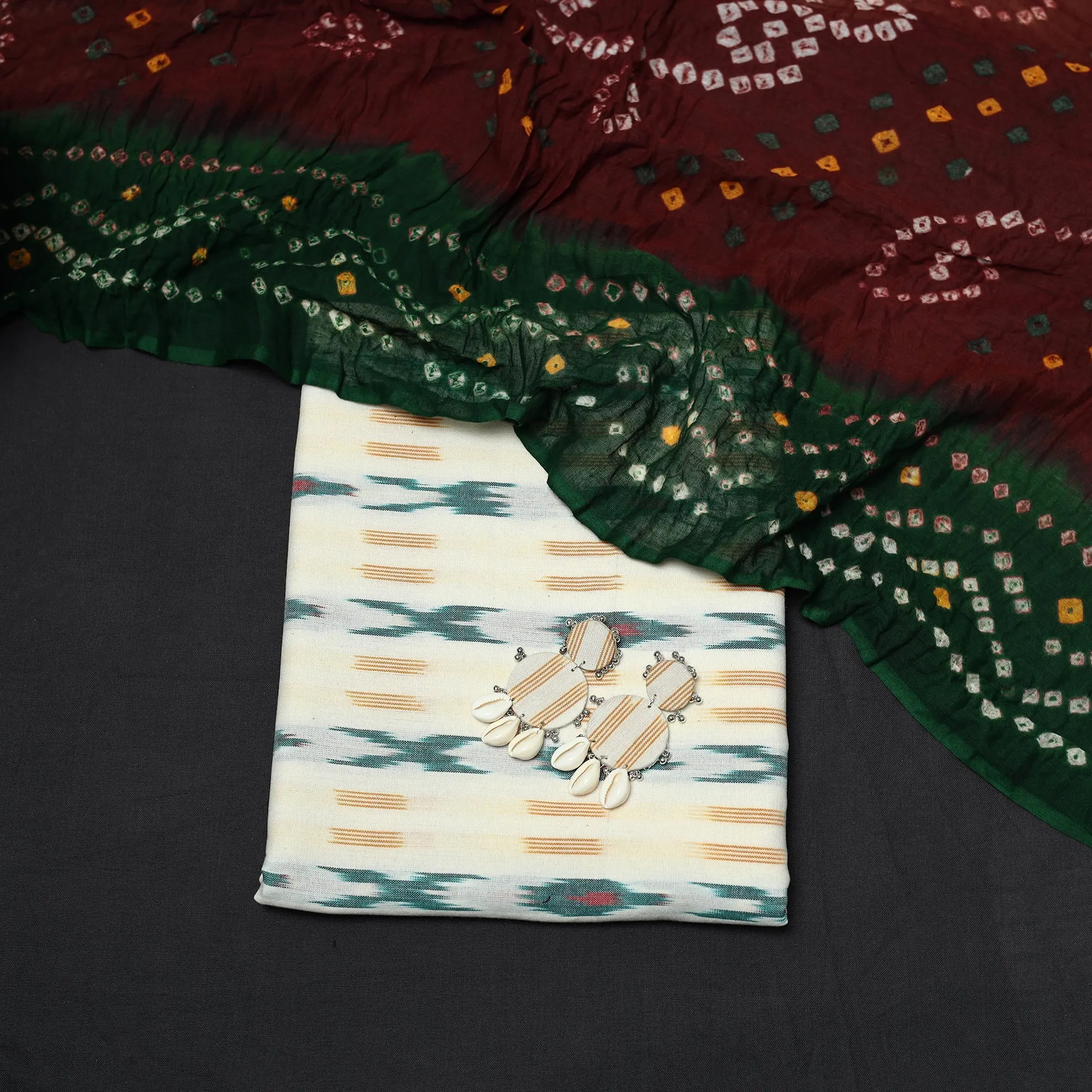 Pochampally Ikat Cotton 2pc Unstitched Dress Material with Earrings 11 sold by Itokri product image thumbnail 5