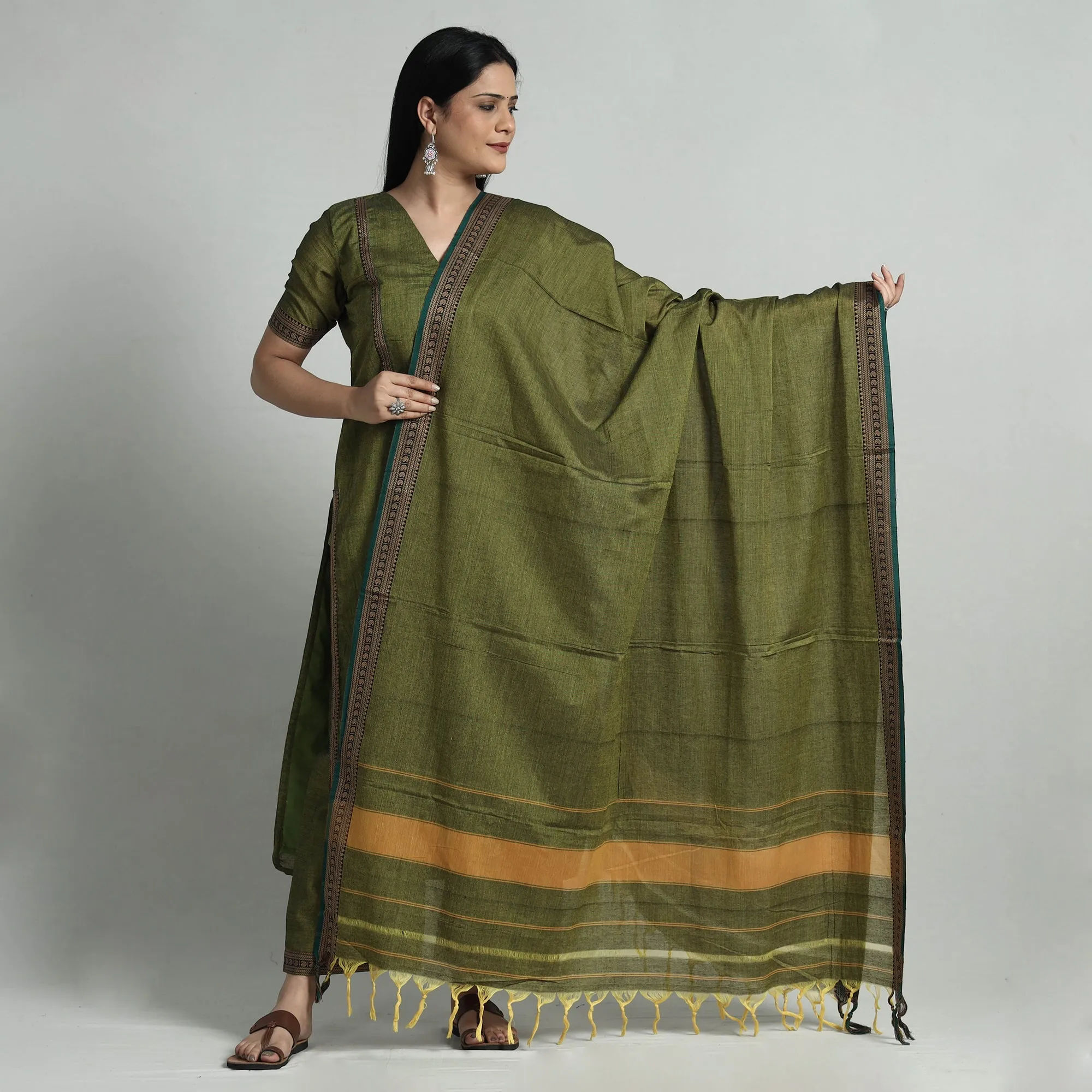 Green Dharwad Cotton Kurta with Palazzo & Dupatta Set sold by Itokri