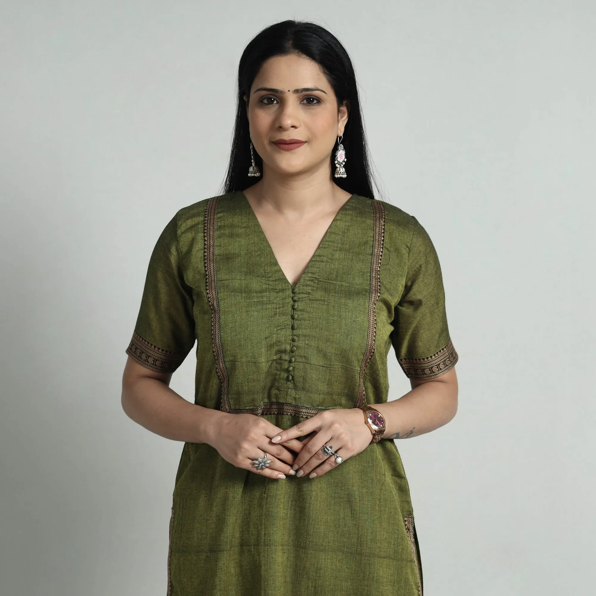 Green Dharwad Cotton Kurta with Palazzo & Dupatta Set sold by Itokri product image thumbnail 4