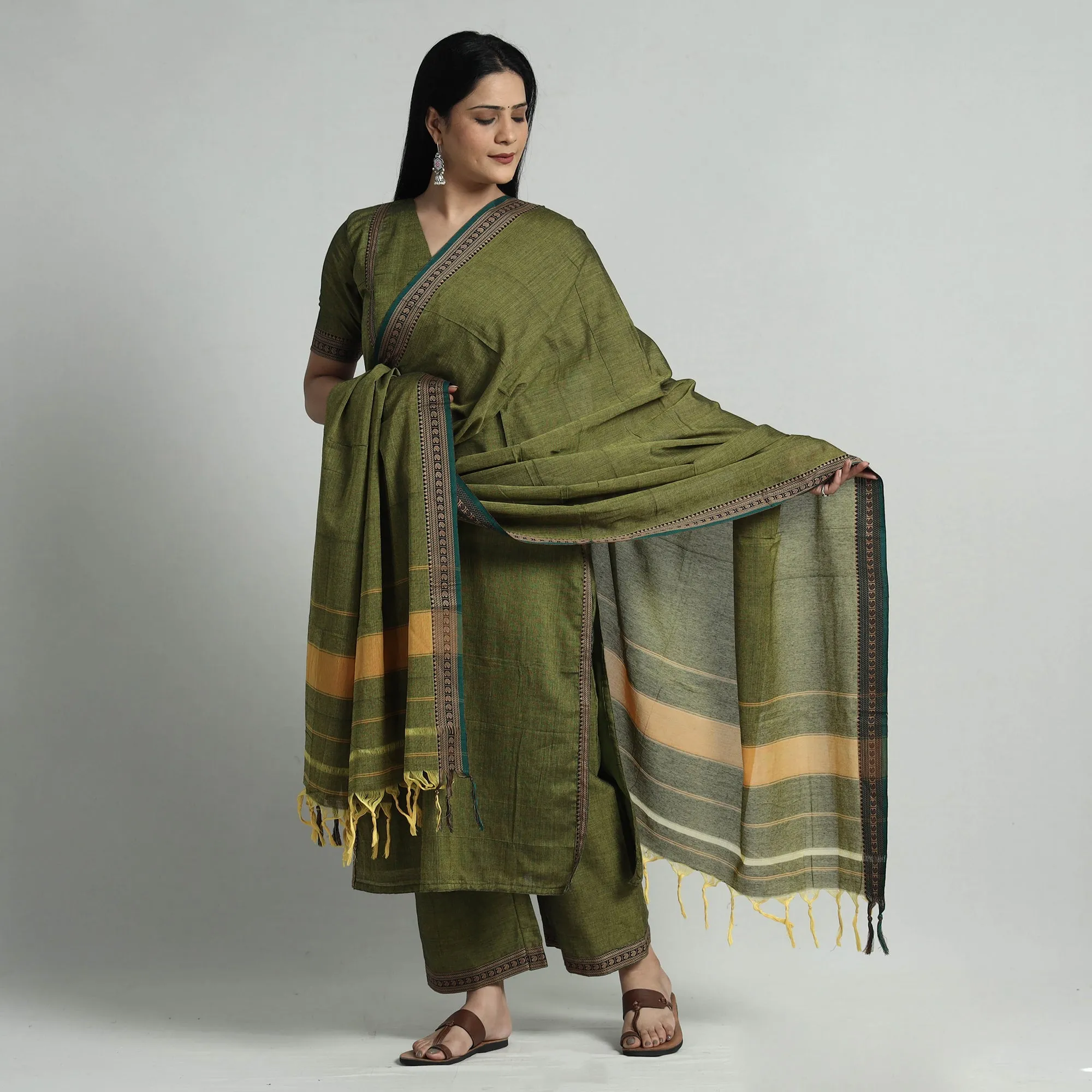 Green Dharwad Cotton Kurta with Palazzo & Dupatta Set sold by Itokri product image thumbnail 2