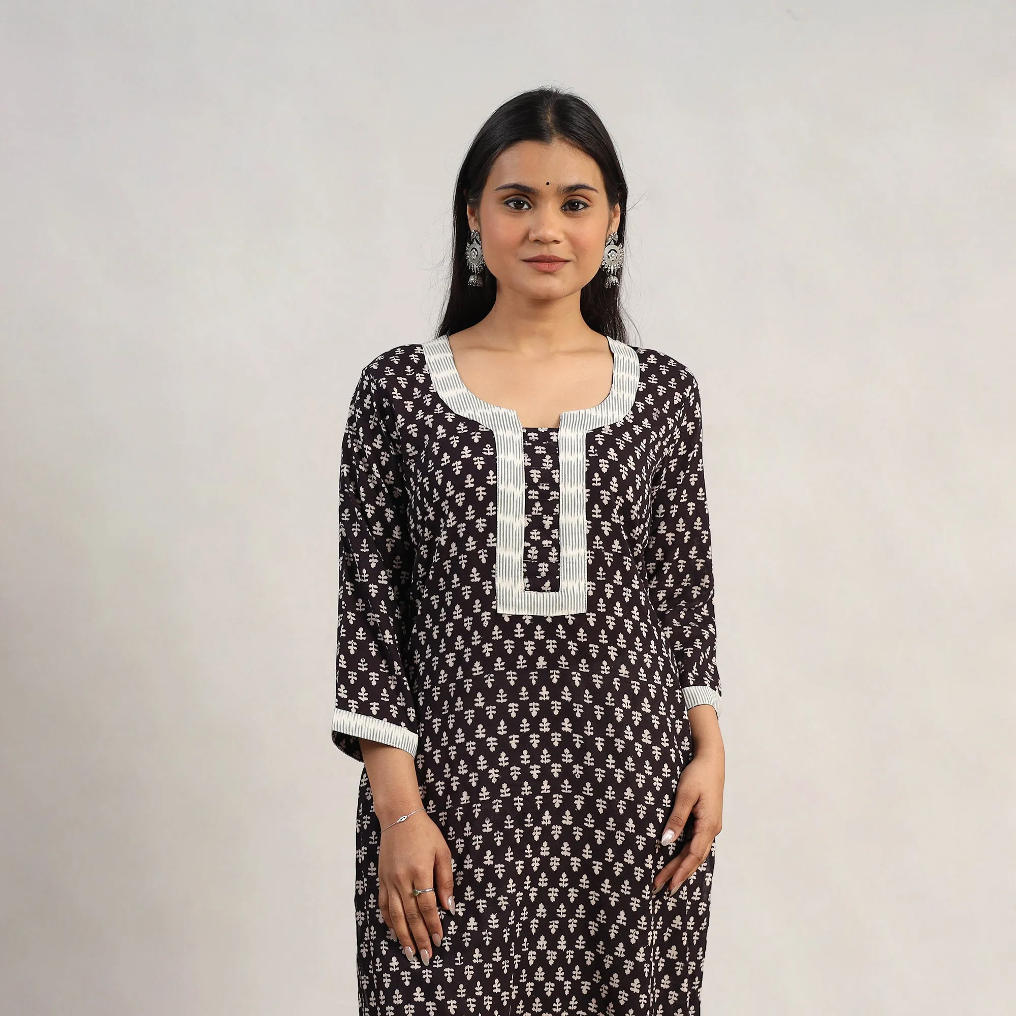 Black - Block Print Mul Cotton Straight Bagh Kurta 10 sold by Itokri