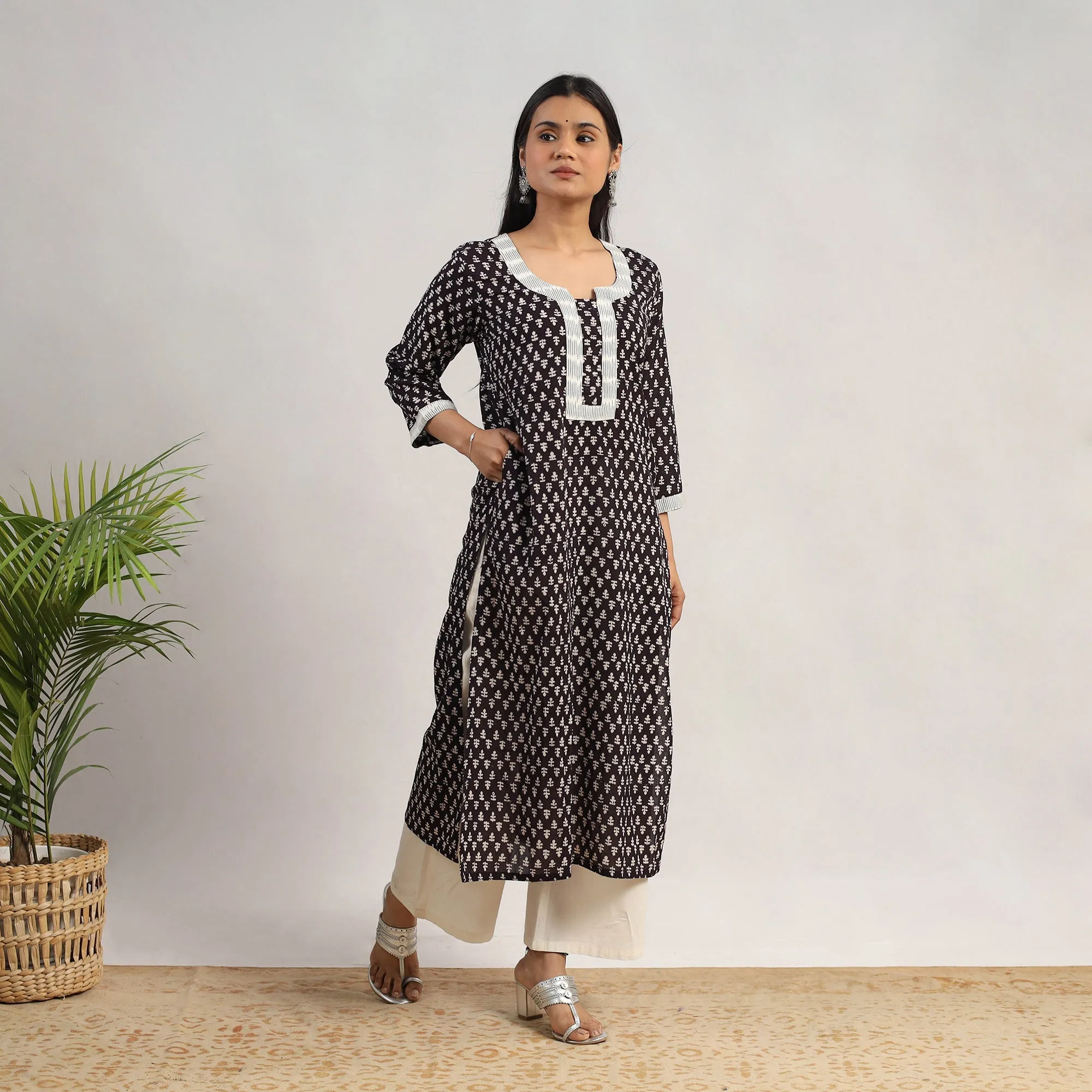 Black - Block Print Mul Cotton Straight Bagh Kurta 10 sold by Itokri product image thumbnail 3