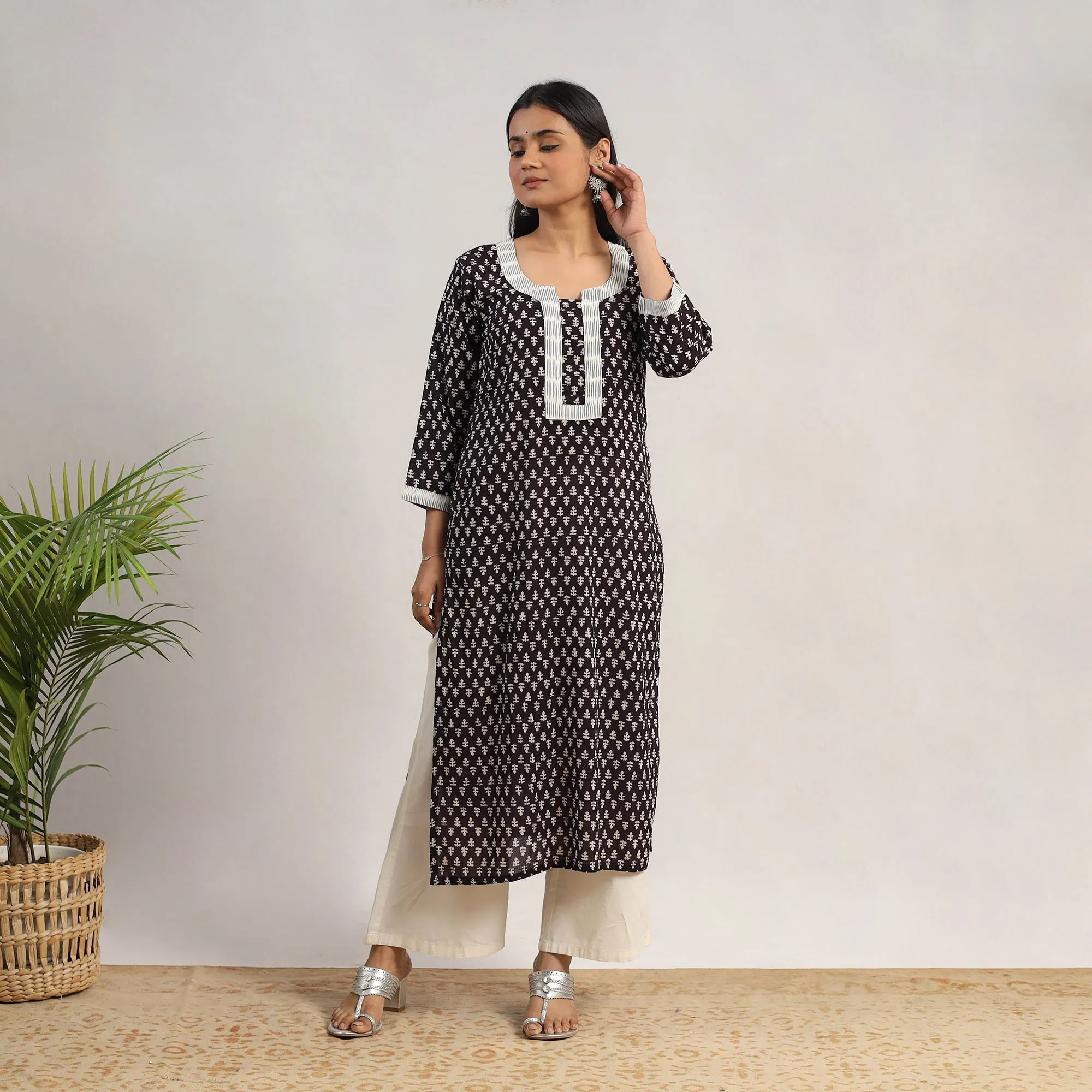 Black - Block Print Mul Cotton Straight Bagh Kurta 10 sold by Itokri product image thumbnail 4