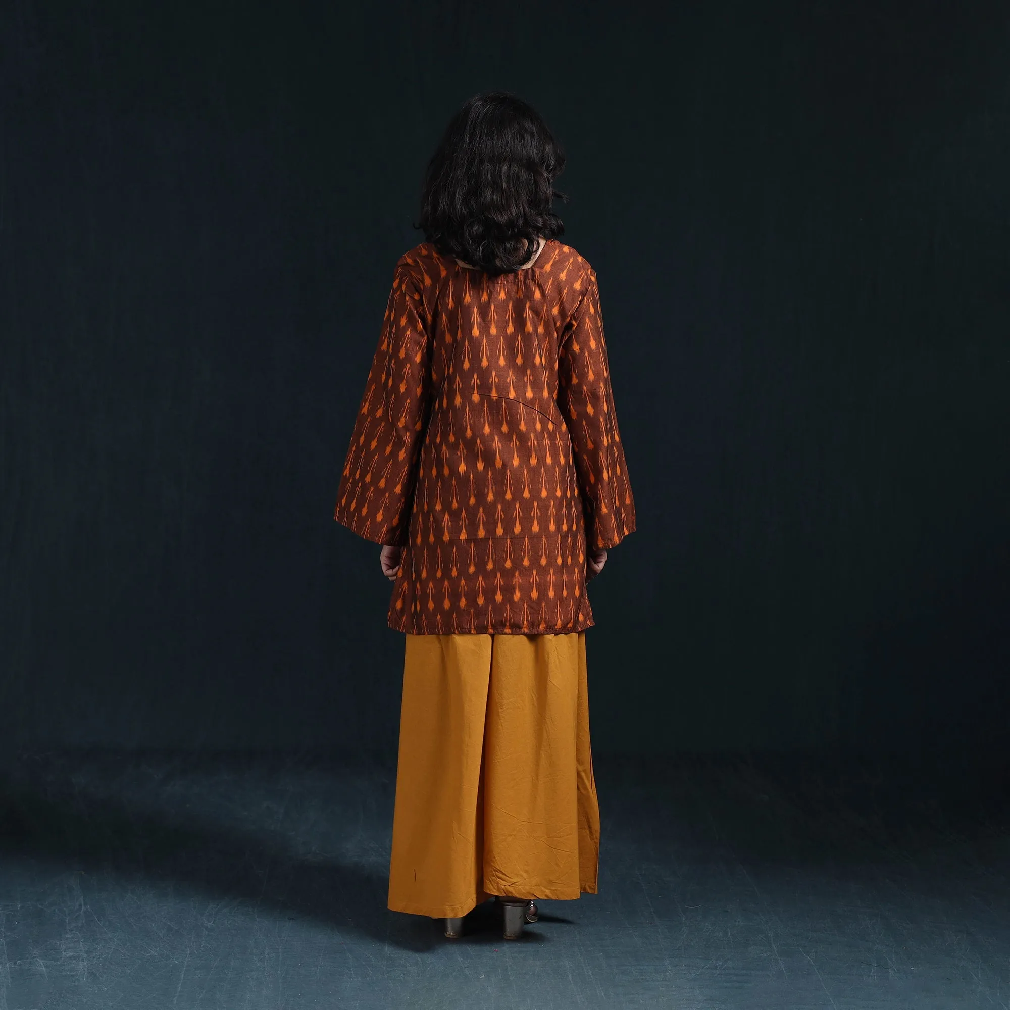 Brown - Mercerised Cotton Short Pochampally Ikat Kurta for women 13 sold by Itokri product image thumbnail 5